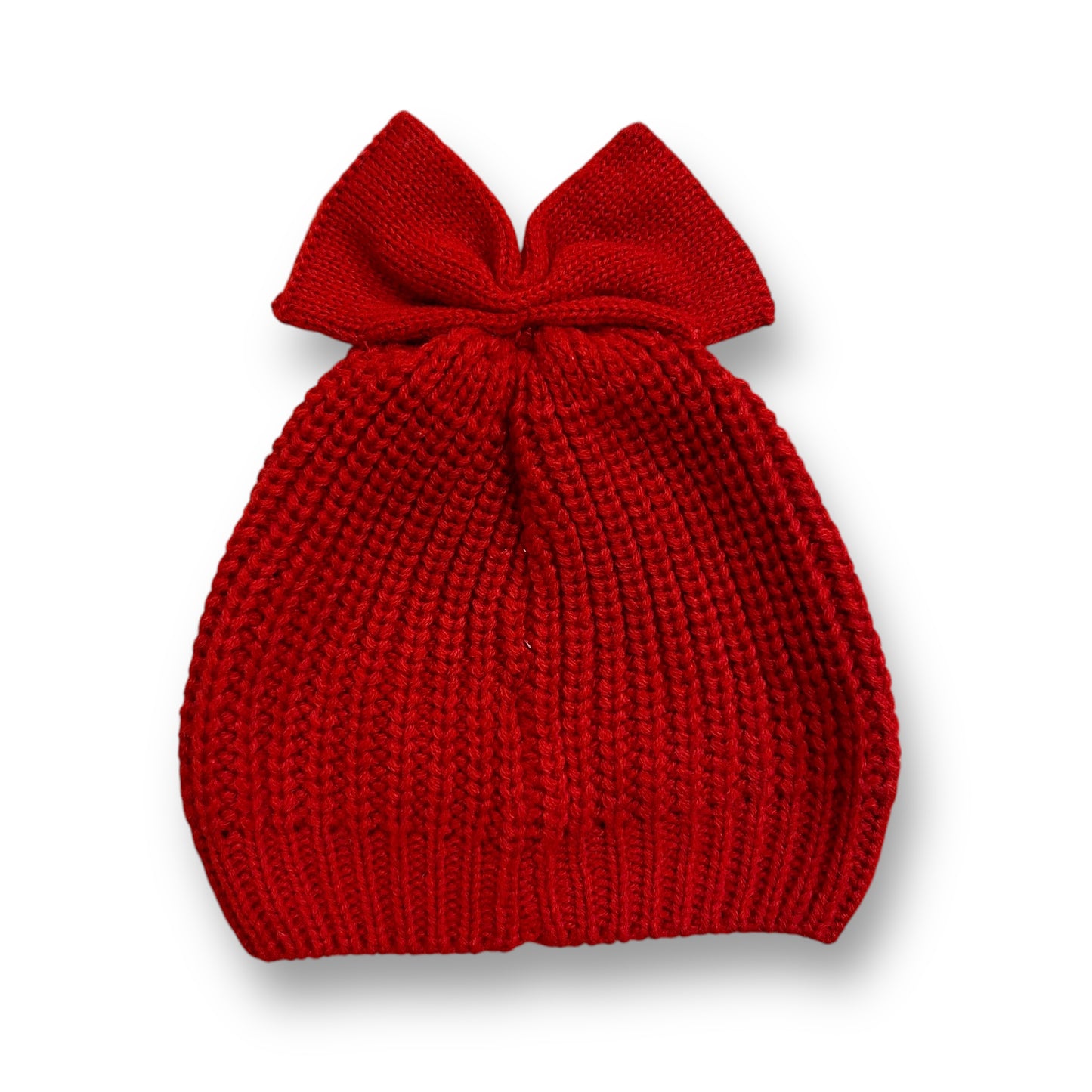 Old Navy Baby Girl Winter Hat Size 0-6 Months Red Sweater Knit Beanie with Bow