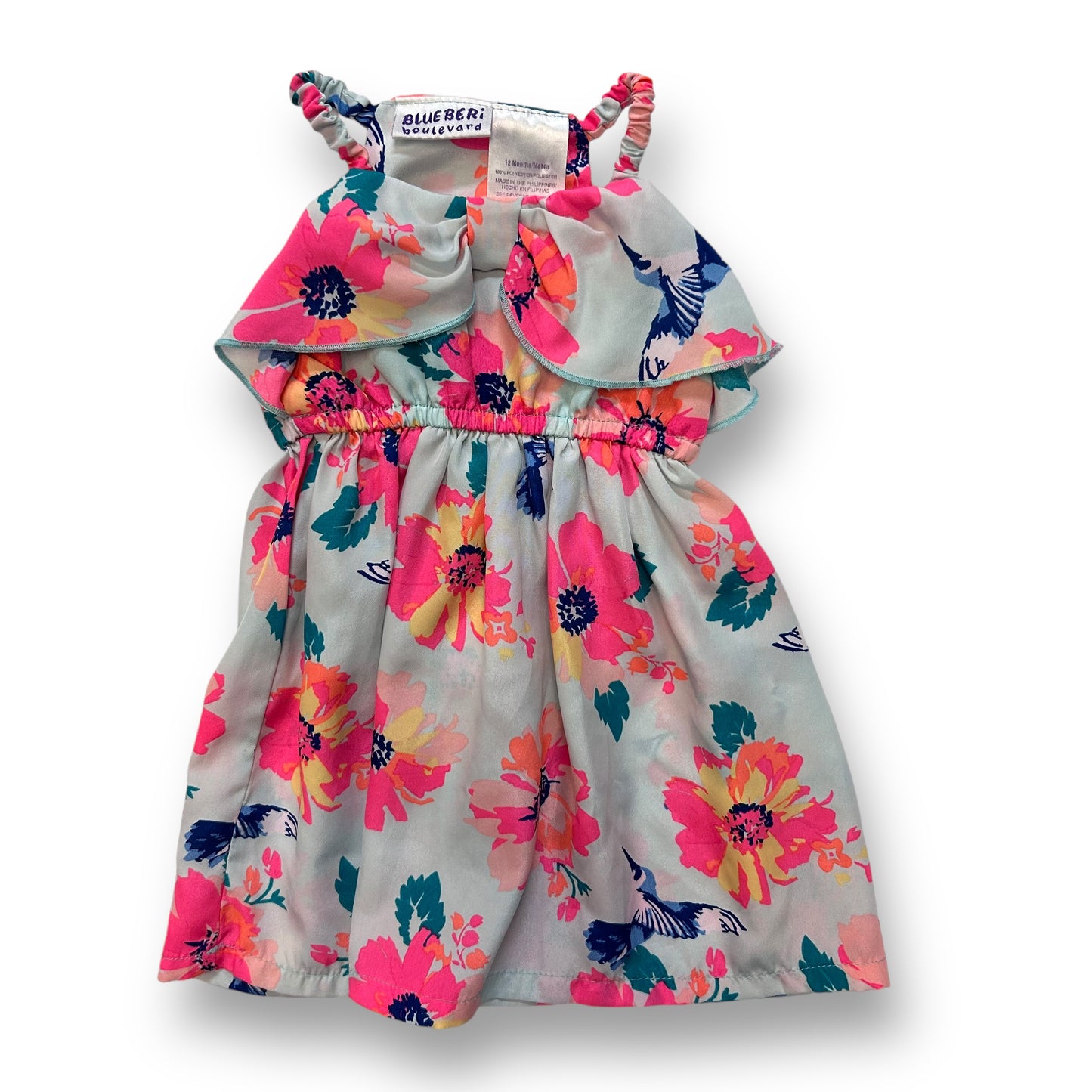Blueberi Boulevard Girls 12 Months Sundress Aqua Floral Print Sleeveless Dress