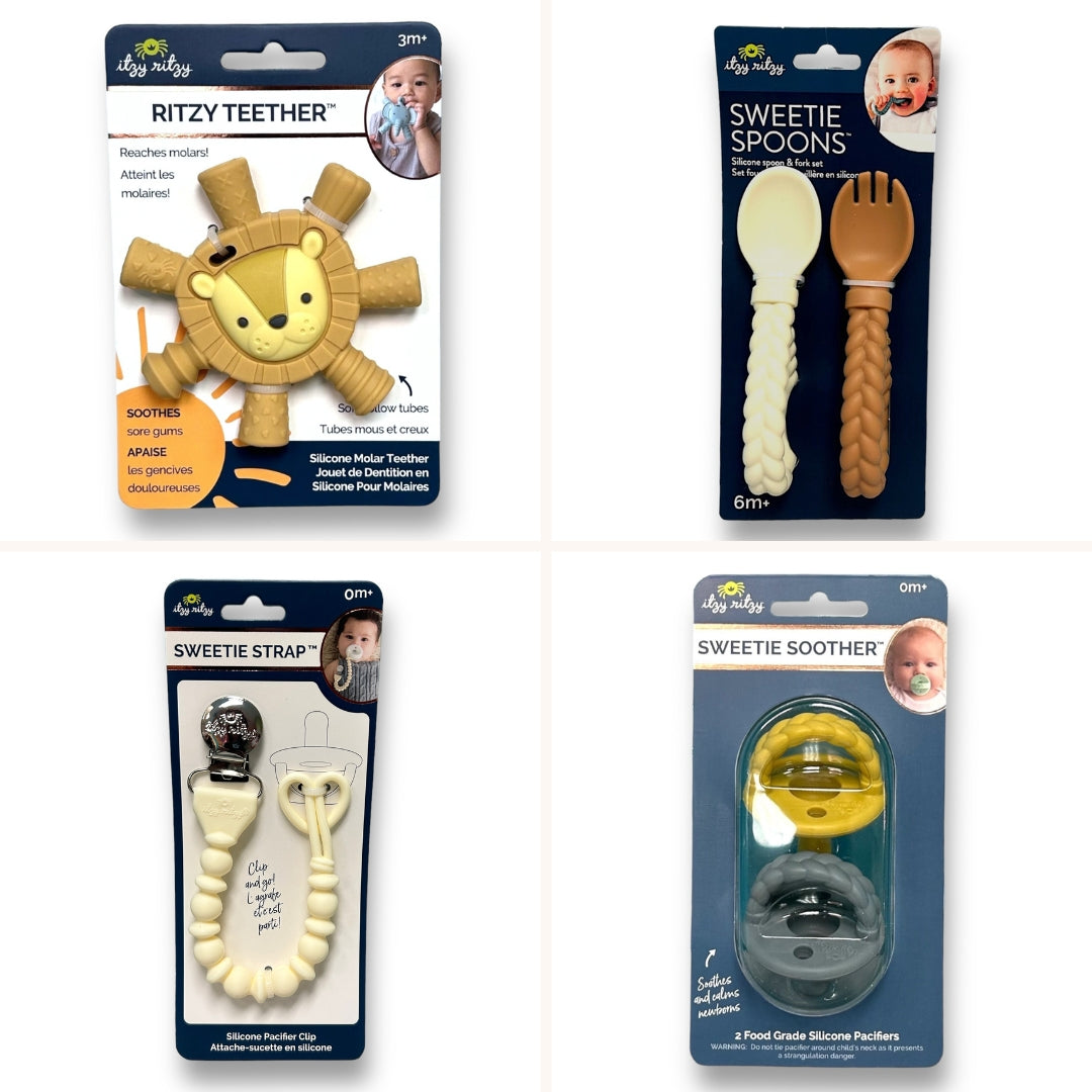 NEW! Itzy Ritzy 4-Pack BPA Free Baby Spoon, Fork, Pacifiers, Teethers