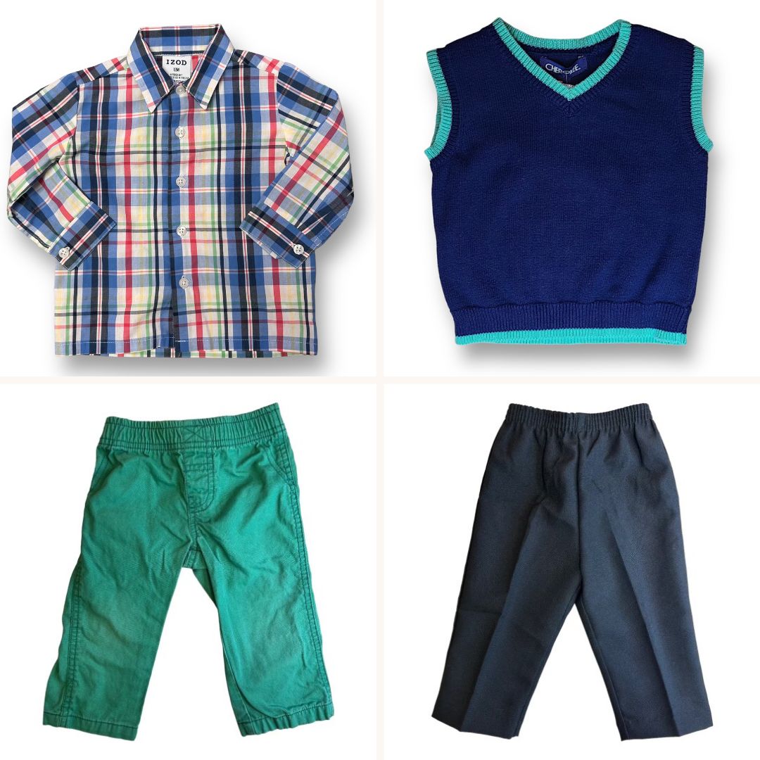 Boys Size 12 Months 4Pc Outfit Set: Button Down Shirt, 2 Pants, and Sweater Vest