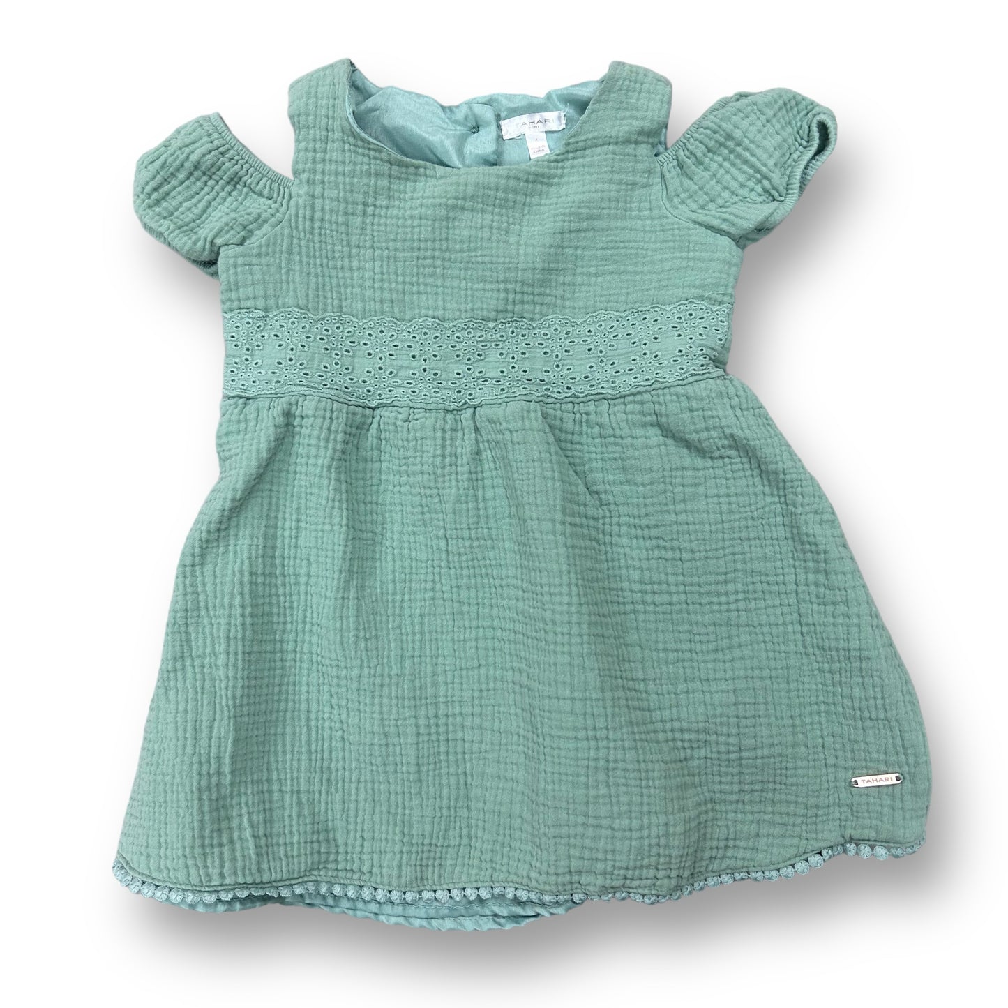 Tahari Girls Size 4 Sage Green Cold Shoulder Quilted Short Sleeve Blouse