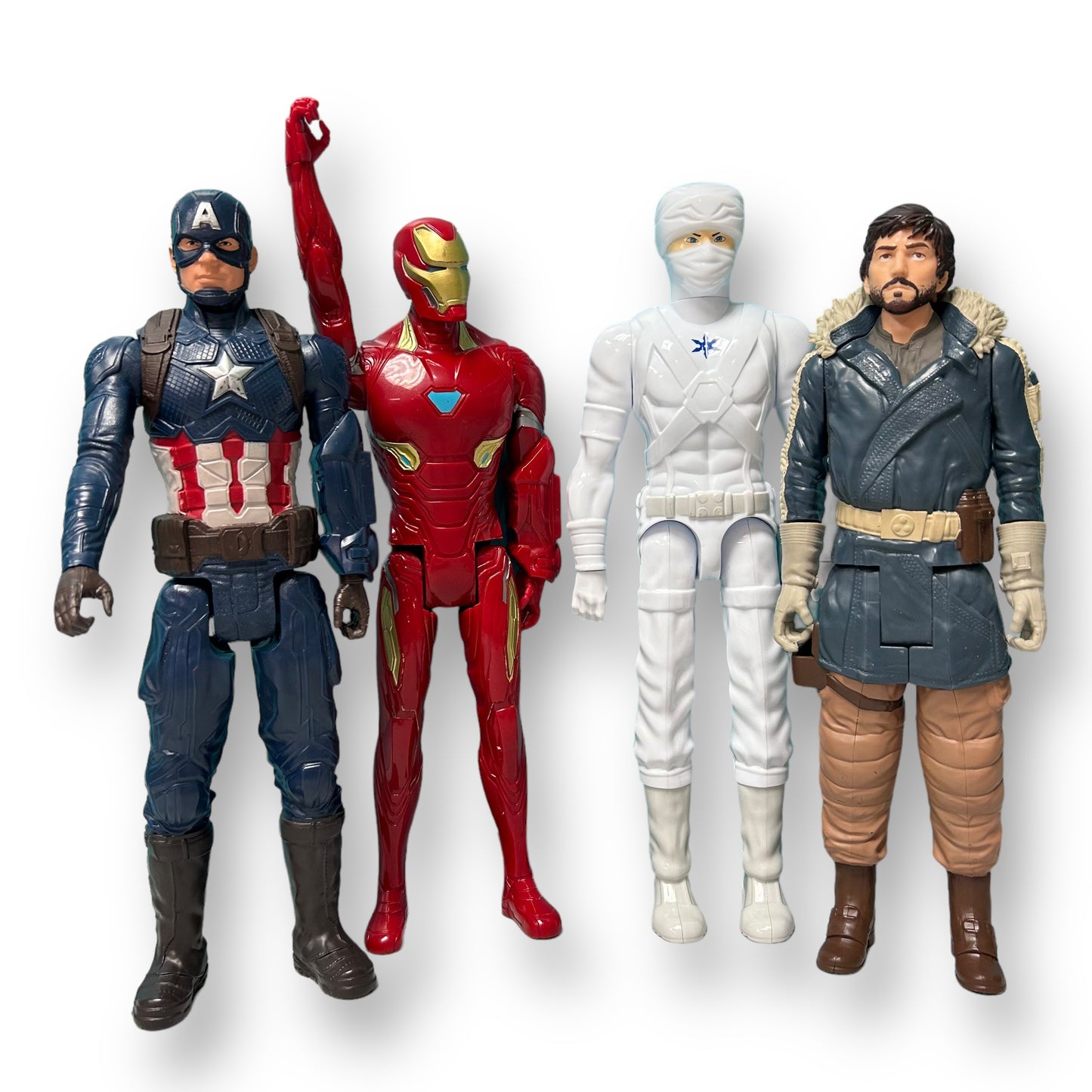 (4) Marvel Action Figures: White Ninja, Captain America, Iron Man, Cassian Andor