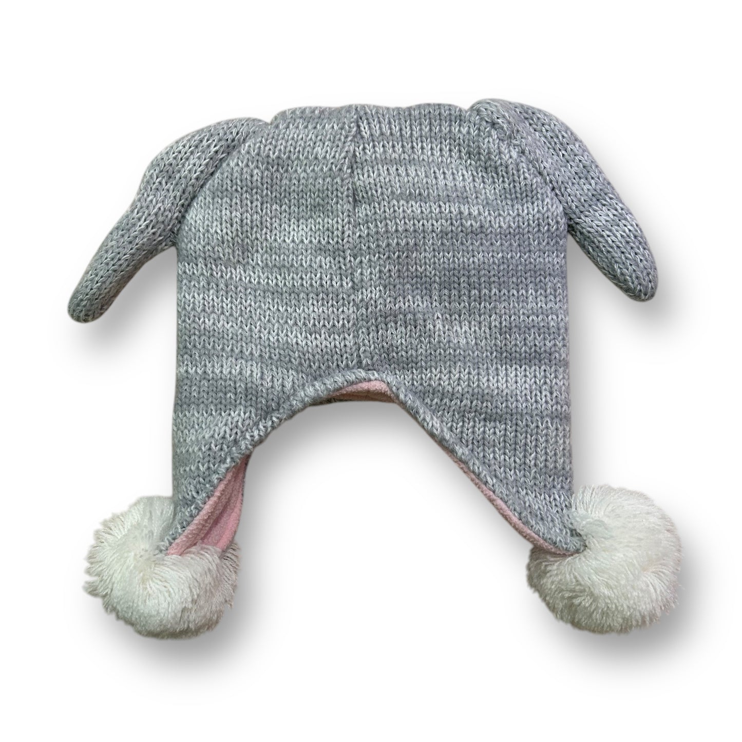 Children's Place Toddler Girl Winter Hat 12-24 Months Gray Knit Puppy Pom Beanie