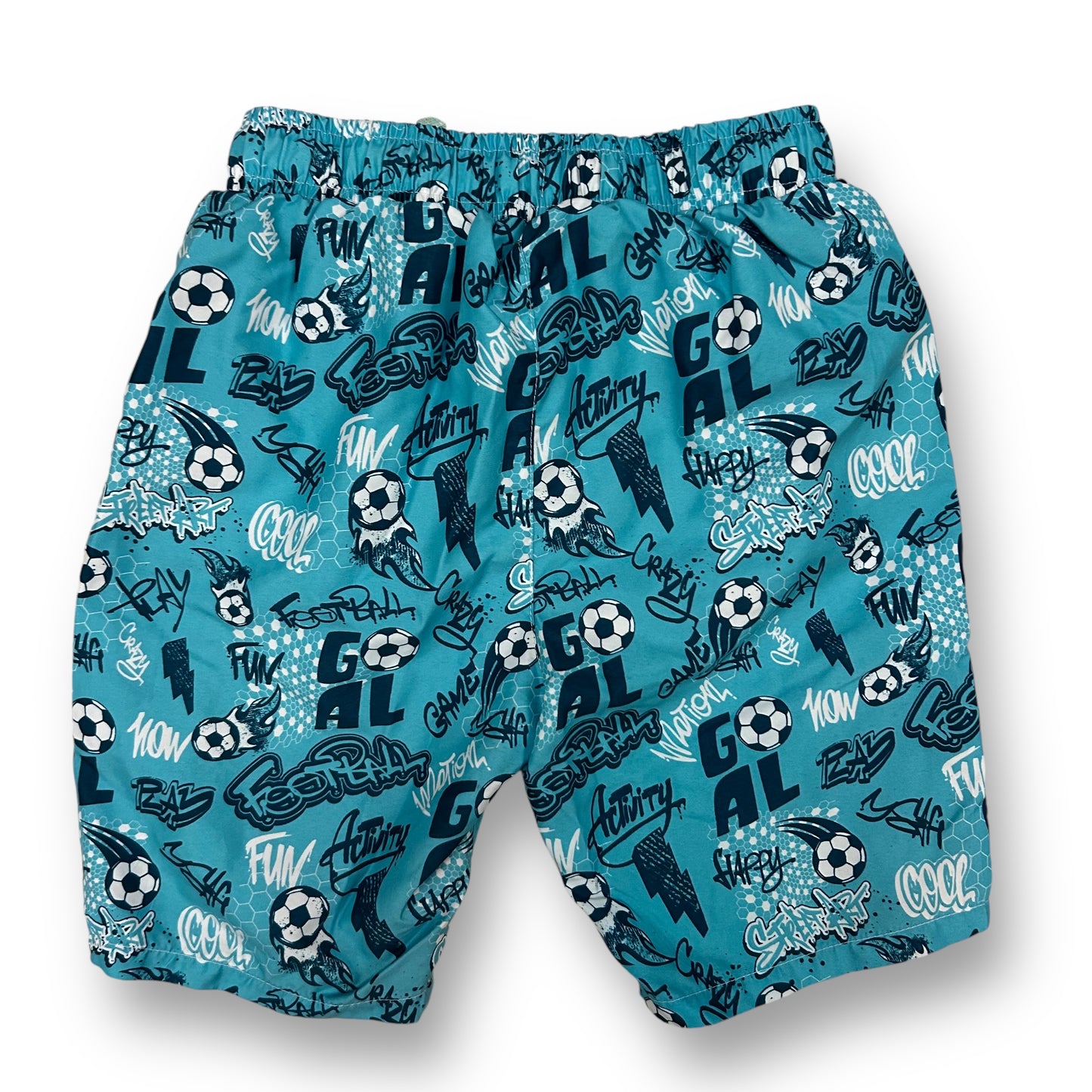 Boys Size 10/12 Youth Soccer Print Adjustable Waist Swim Trunks