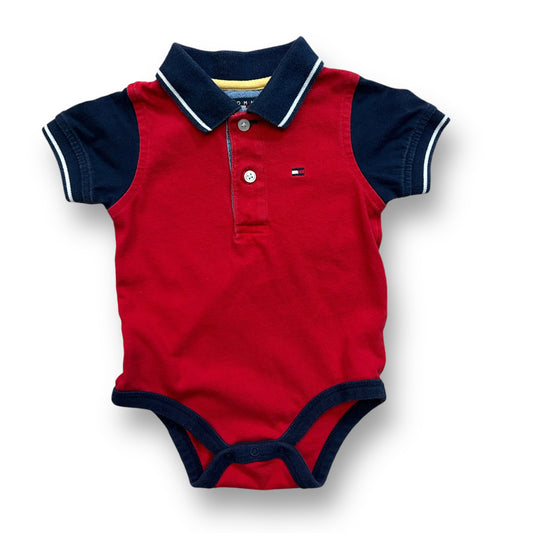 Tommy Hilfiger Boys Polo Size 3-6 Months Red and Navy Short Sleeve Bodysuit