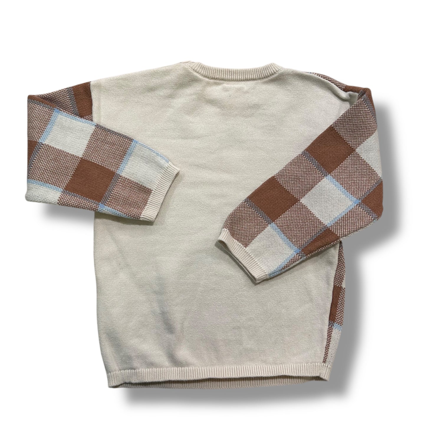 Boys H&M Size 3T Beige & Cream Plaid Button Shoulder Knit Sweater