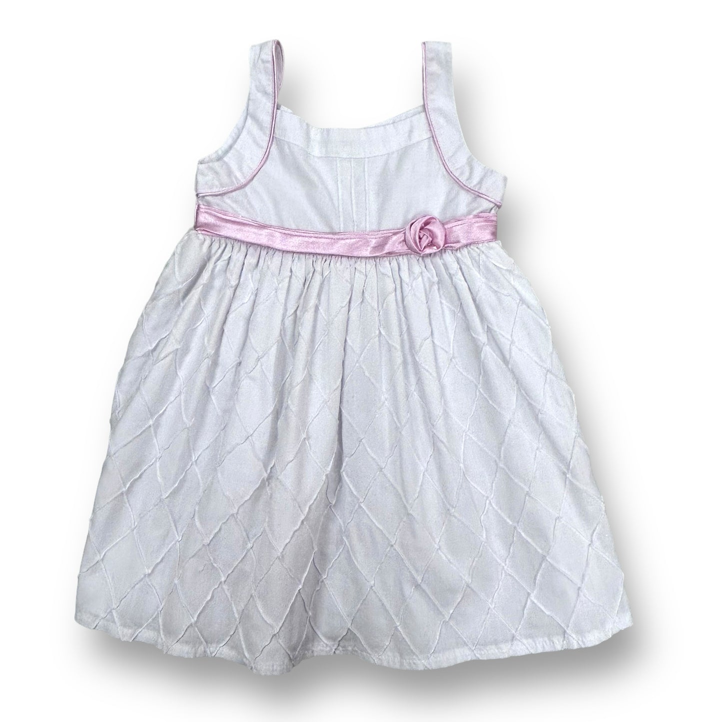 Girls Size 3 Fancy White Sleeveless Dress with Pink Ribbon Accent