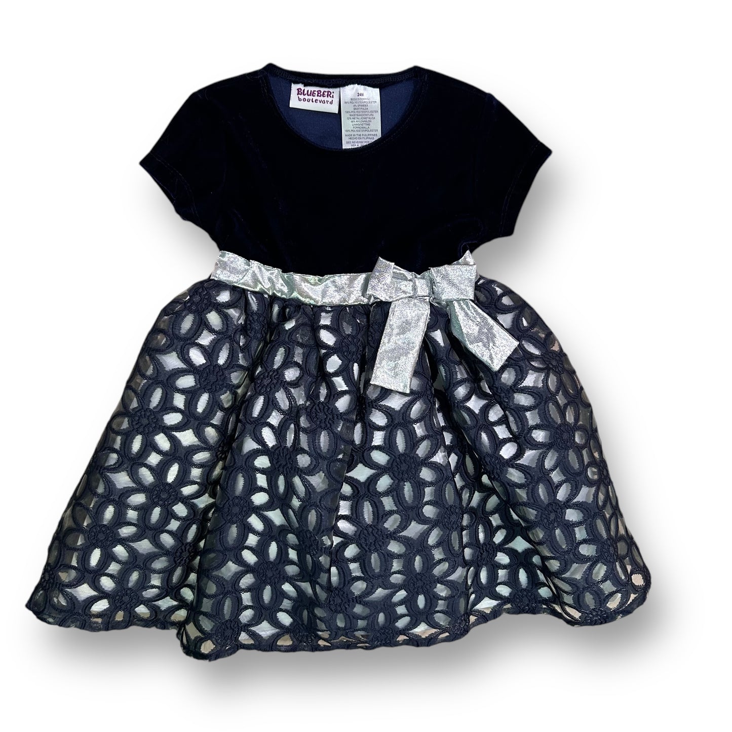 NEW! Blueberi Boulevard Girls Size 24 Months Navy Blue Velvet Holiday Dress