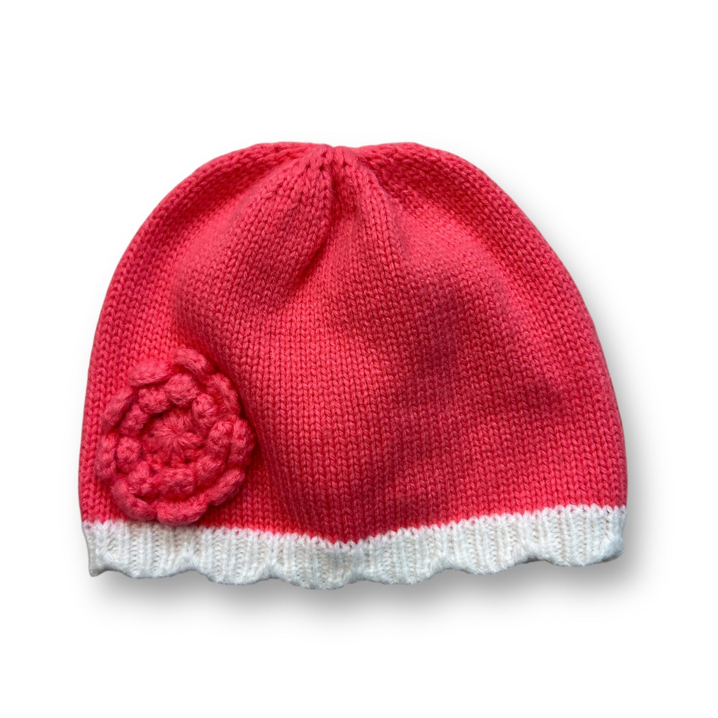 Gymboree Baby Girl Winter Hat Size 6-12 Months Peach Knit Beanie with Flower