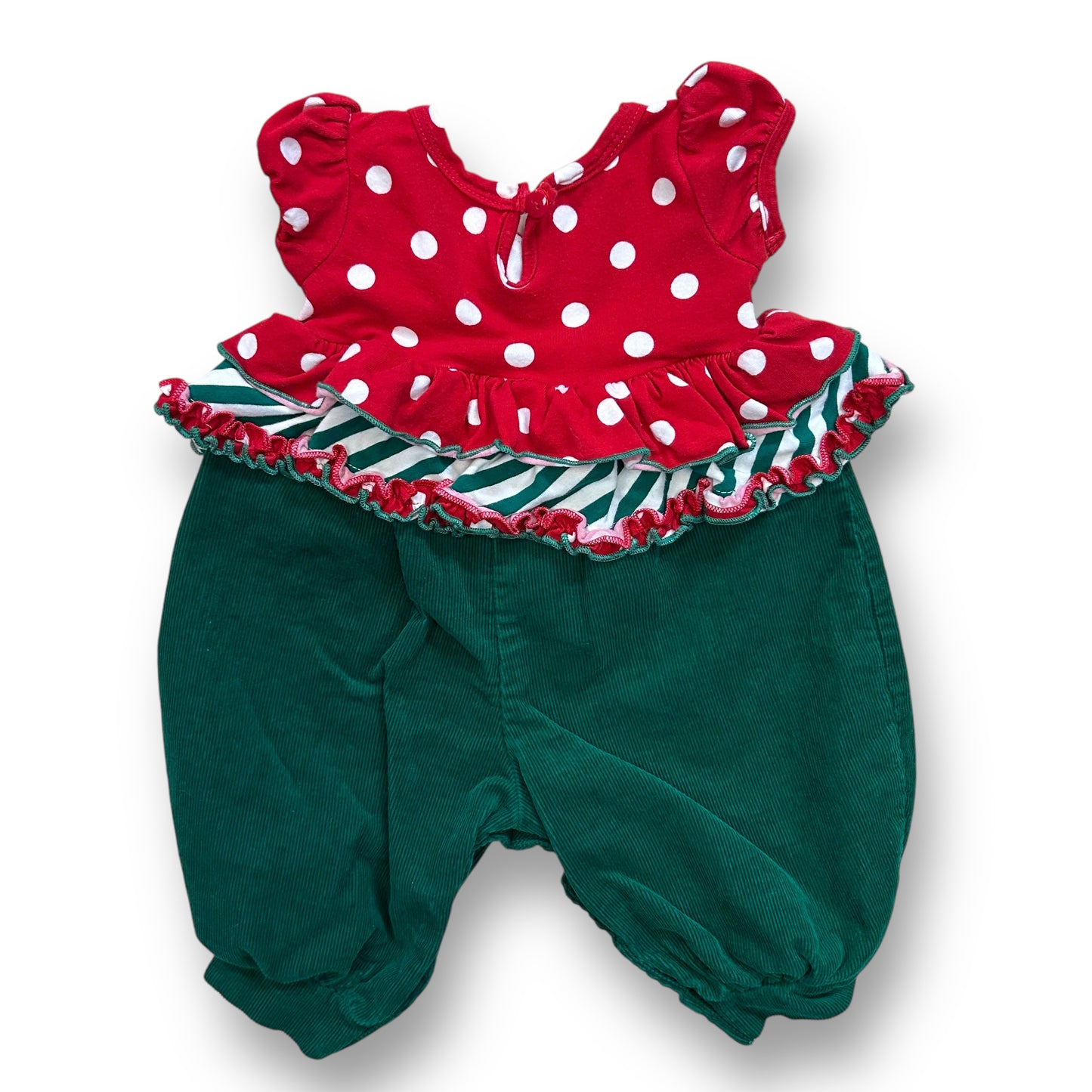 Bonnie Baby Girl Size 3-6 Months Red & Green Christmas Tree Ruffled Romper