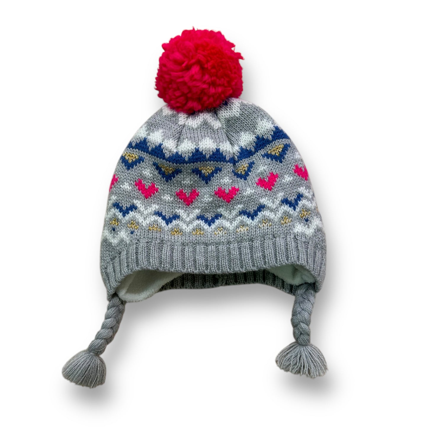 Carter's Baby Girl Hat Size 0-9 Months Gray Knit Pom Beanie with Braided Tassels