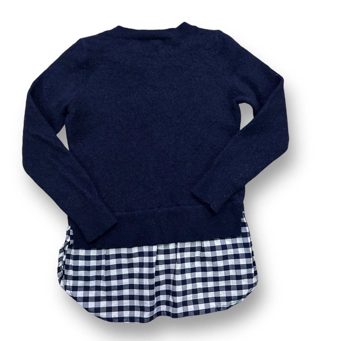 Crewcuts Girls Size 4/5 Navy Sweater with Checkered Blouse Layered Hem