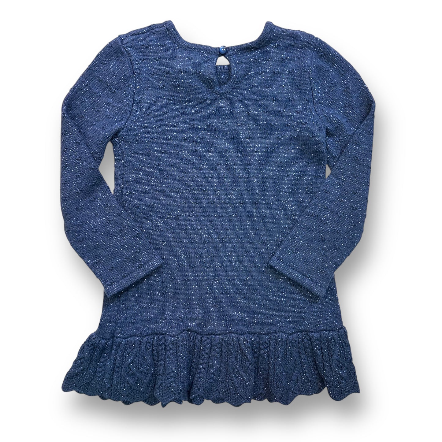 Girls Size 4T Dark Blue Shimmery Sweater Dress with Bow and Ruffles