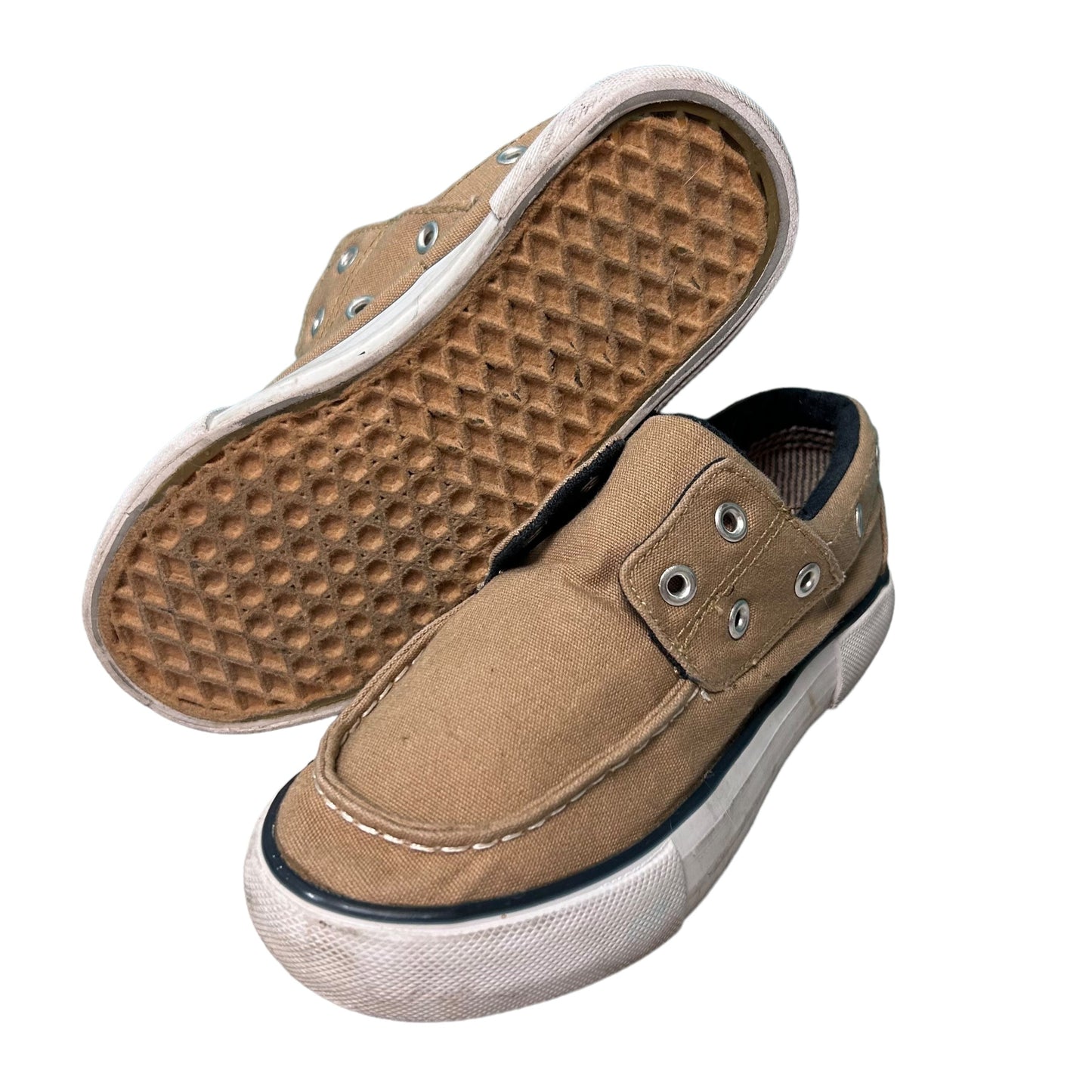 Boys Size 11 Slip On Sneaker Beige Canvas Boat Shoes