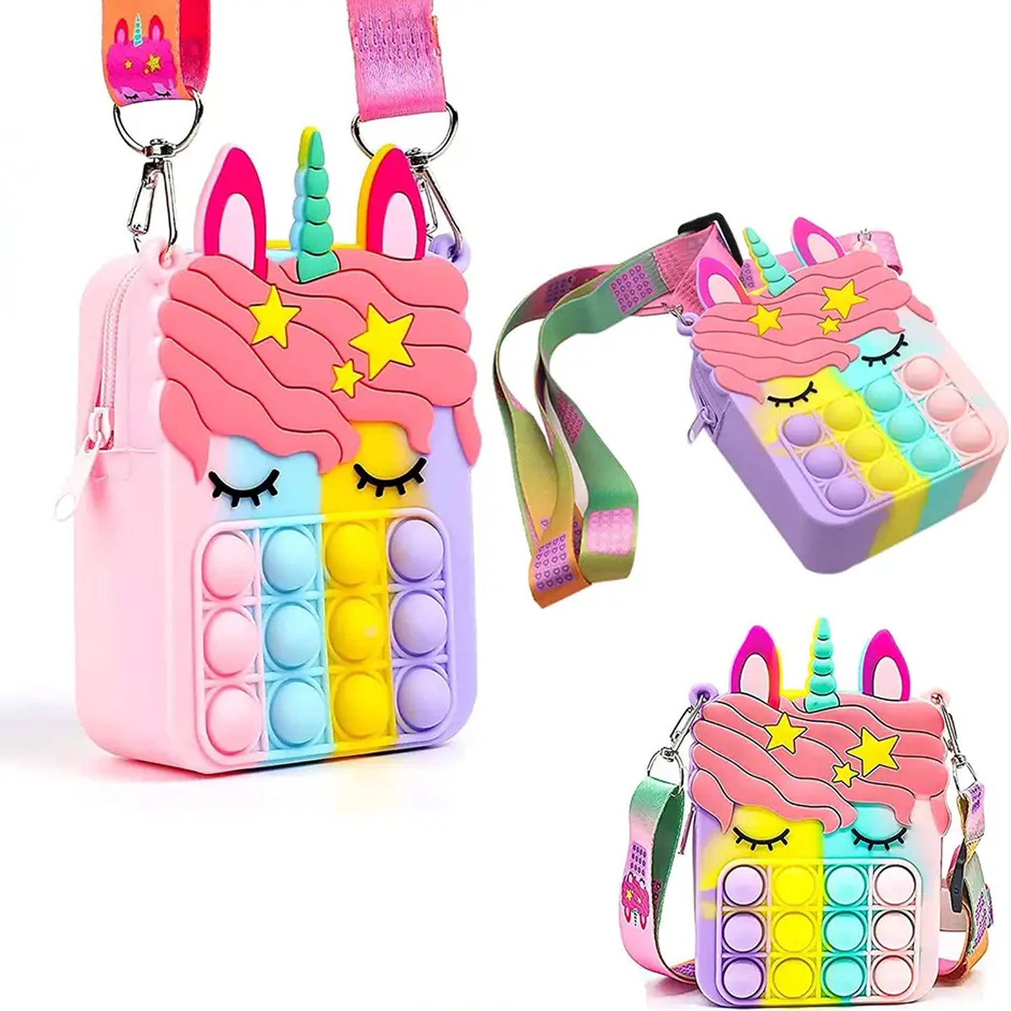 NEW! Mini Fidget Popper Purse Pastel Unicorn with Adjustable Strap