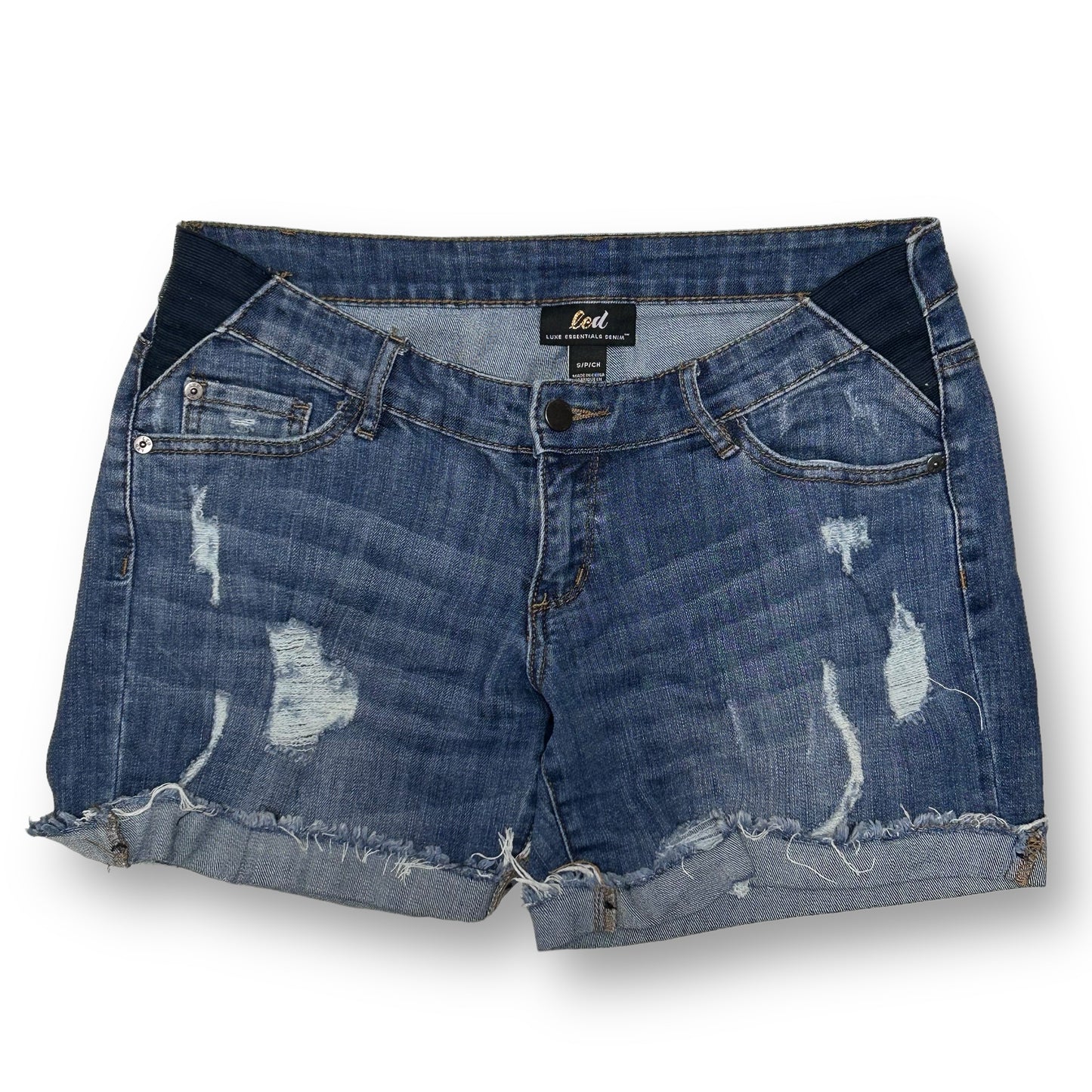 Women's Small Maternity Jean Shorts Distressed Denim Cutoffs with Elastic Waist