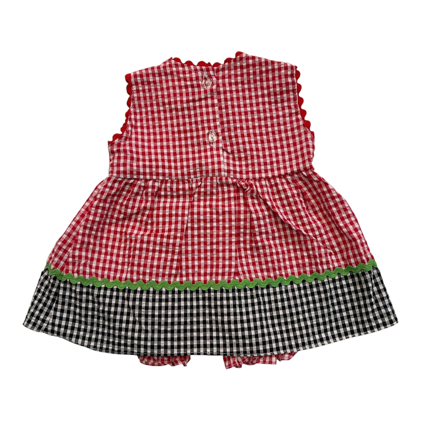 Girls Mon Petit Size 3-6 Months Red & Black Checkered Embroidered Dress Bloomers