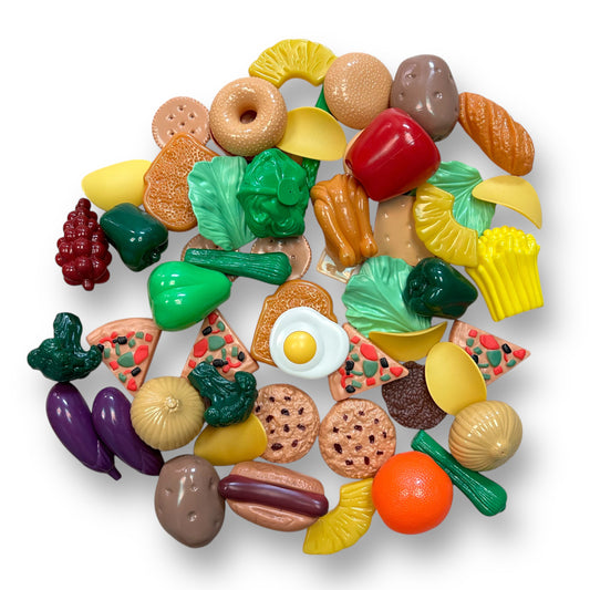 Assorted Plastic Play Food with Organza Drawstring Bag for Toy Kitchen