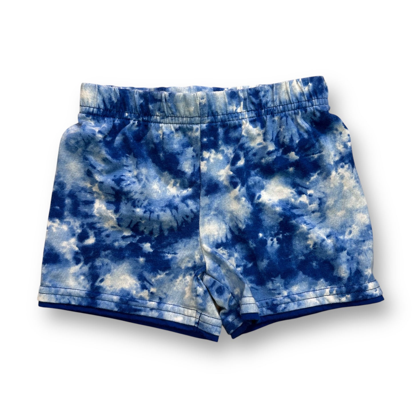 Toddler boy's tie-dye shorts with a elastic waistband, displayed against a white background.