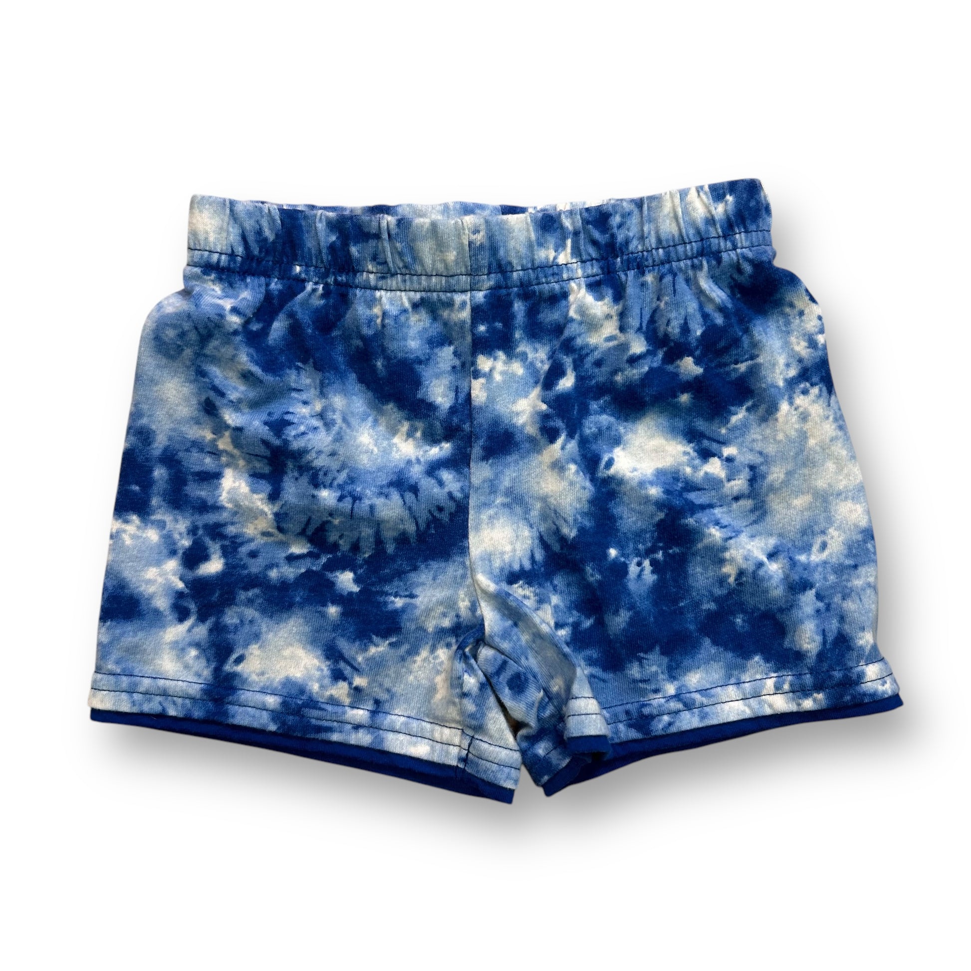 Toddler boy's tie-dye shorts with a elastic waistband, displayed against a white background.