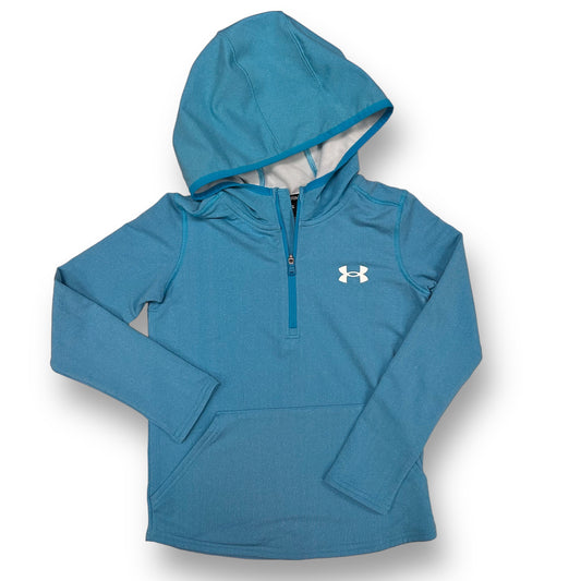 Aqua blue Under Armour hoodie with long sleeves and a quarter-zip front, featuring the UA logo on the chest.
