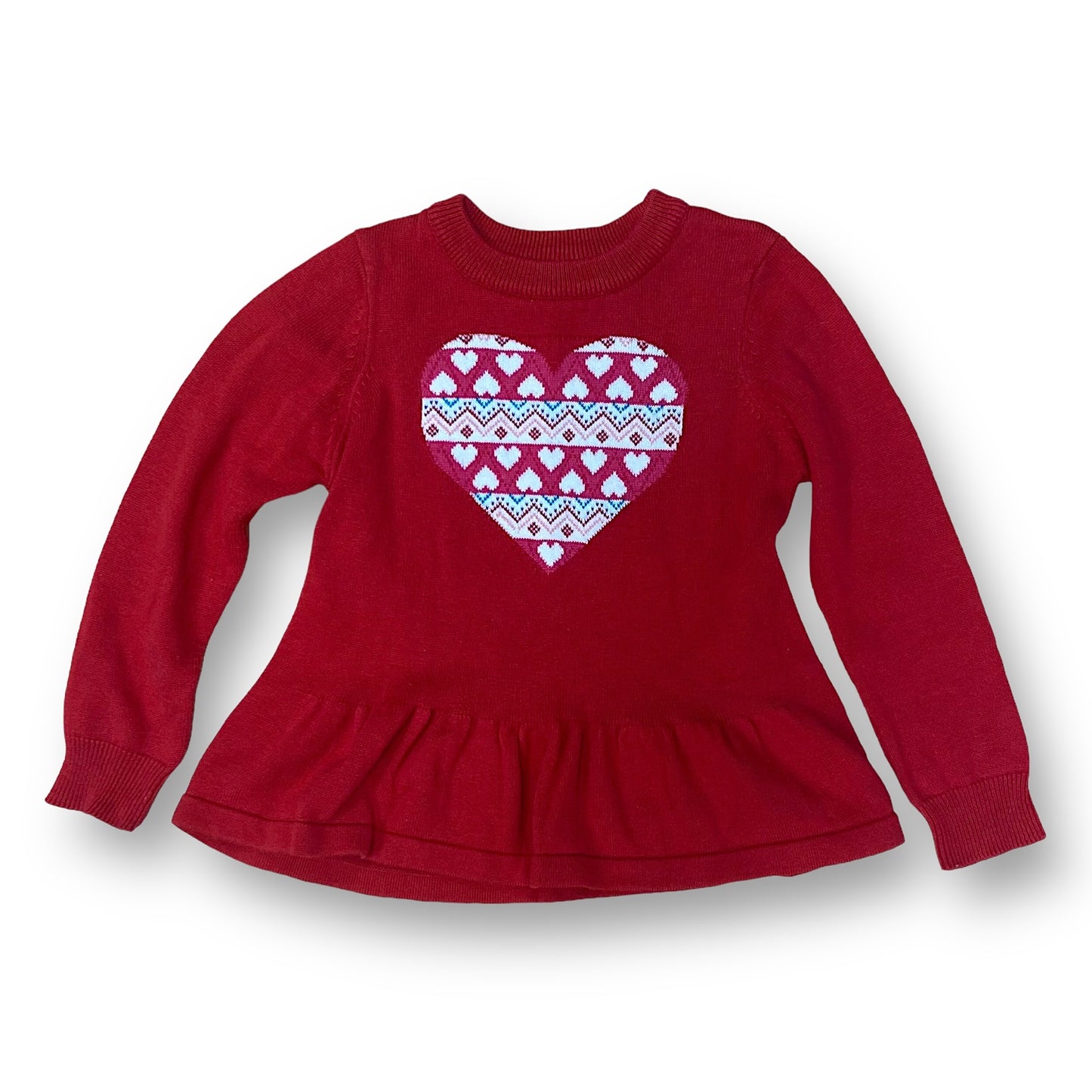 Epic Threads Toddler Girls Size 3T Red Heart Ruffled Bottom Sweater