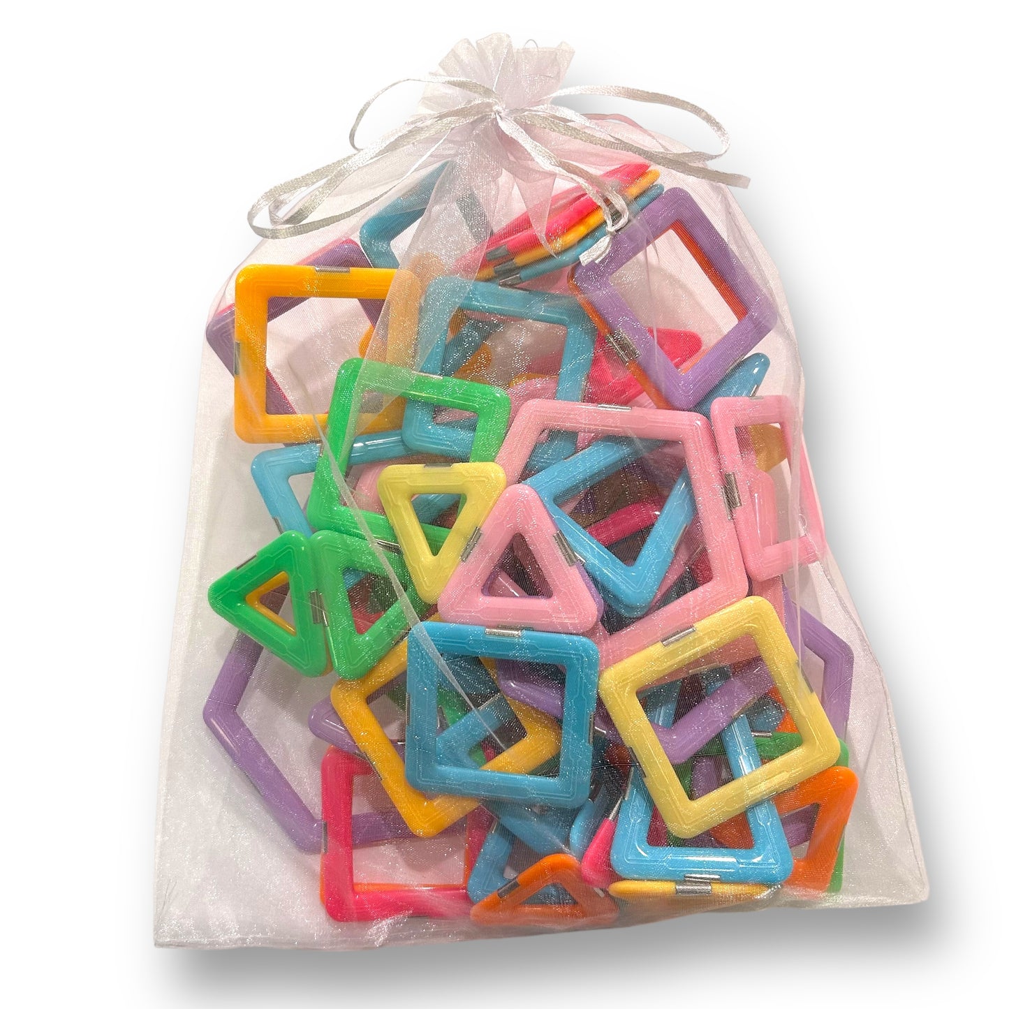 Magnetic Building Blocks Collection of Colorful Magna-tiles in Drawstring Bag