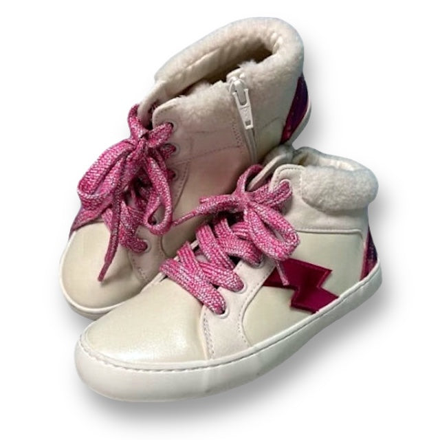 Youth Girl Size 2 High Top Sneakers Pink and Pearl Shimmer Side-Zip Tennis Shoes