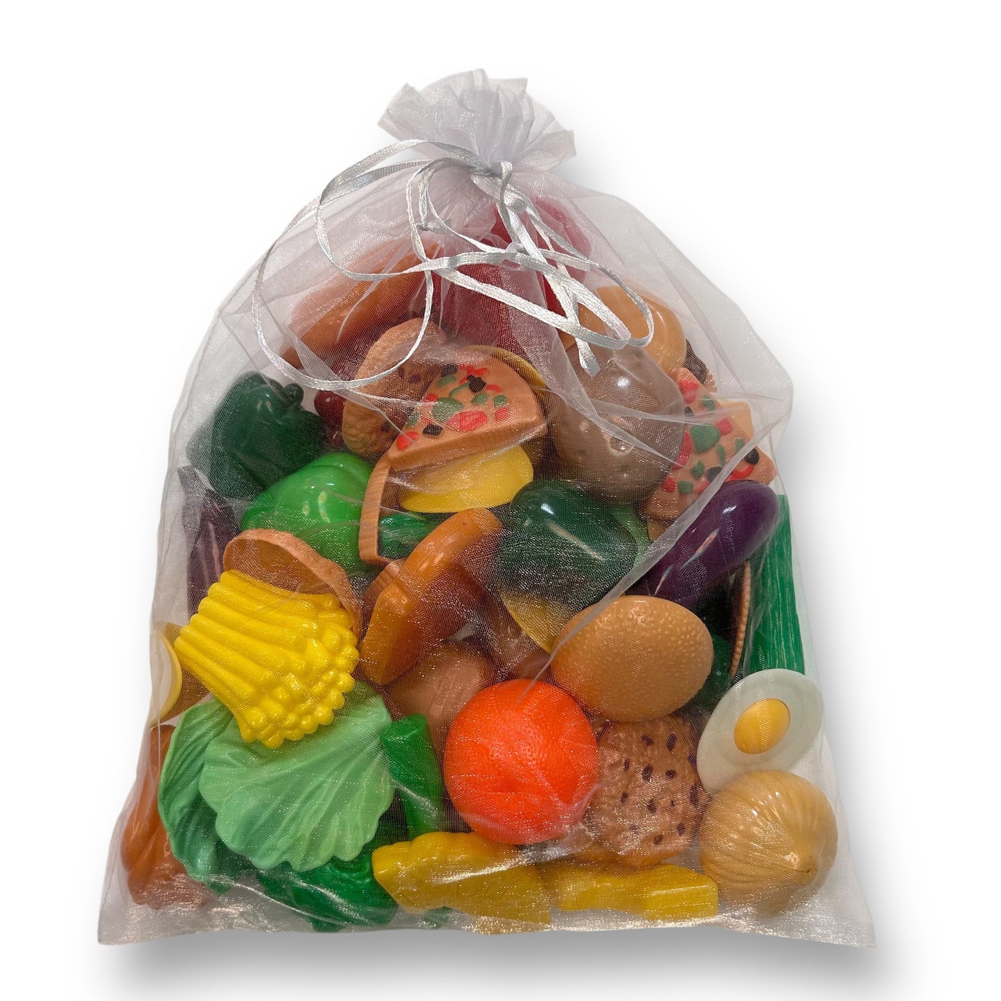 Assorted Plastic Play Food with Organza Drawstring Bag for Toy Kitchen