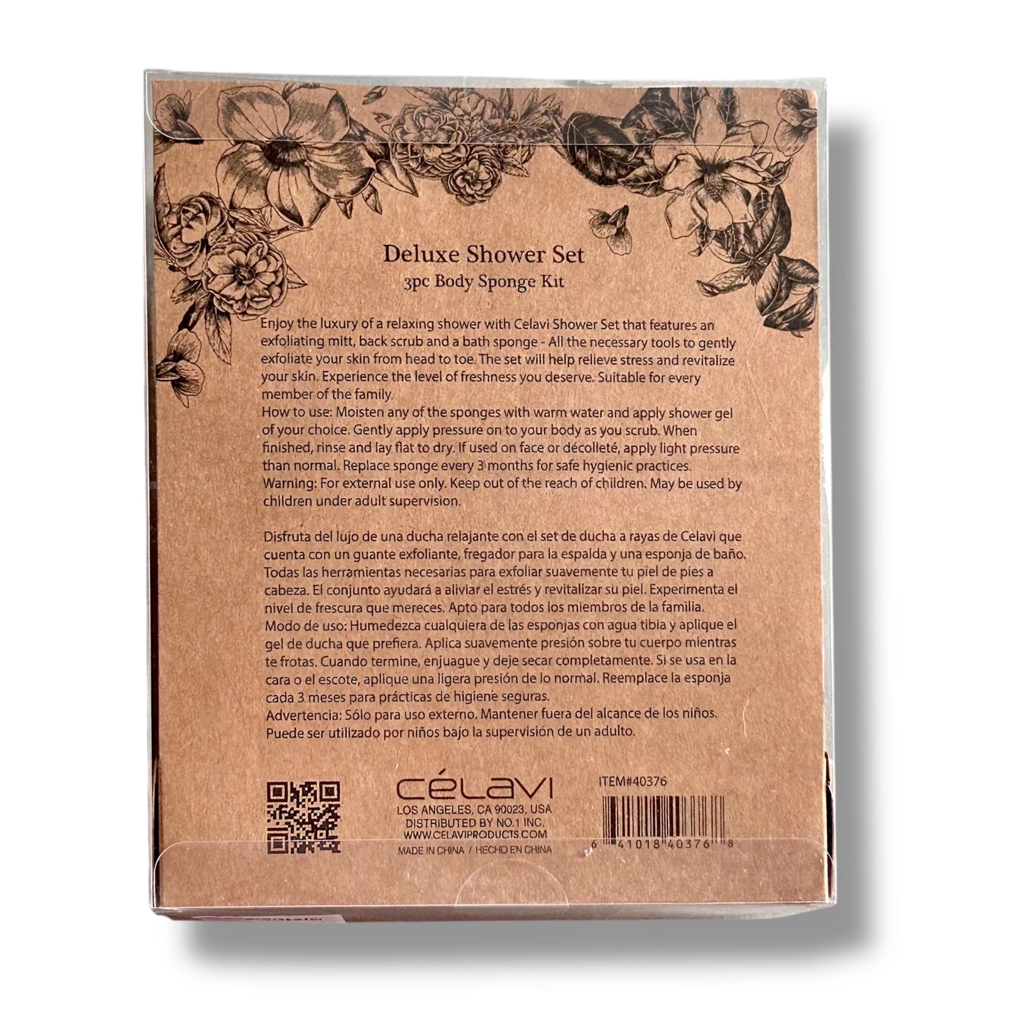 Celavi Deluxe Shower Exfoliating Mitt, Body Sponge, and Scrub 3Pc Bath Gift Set