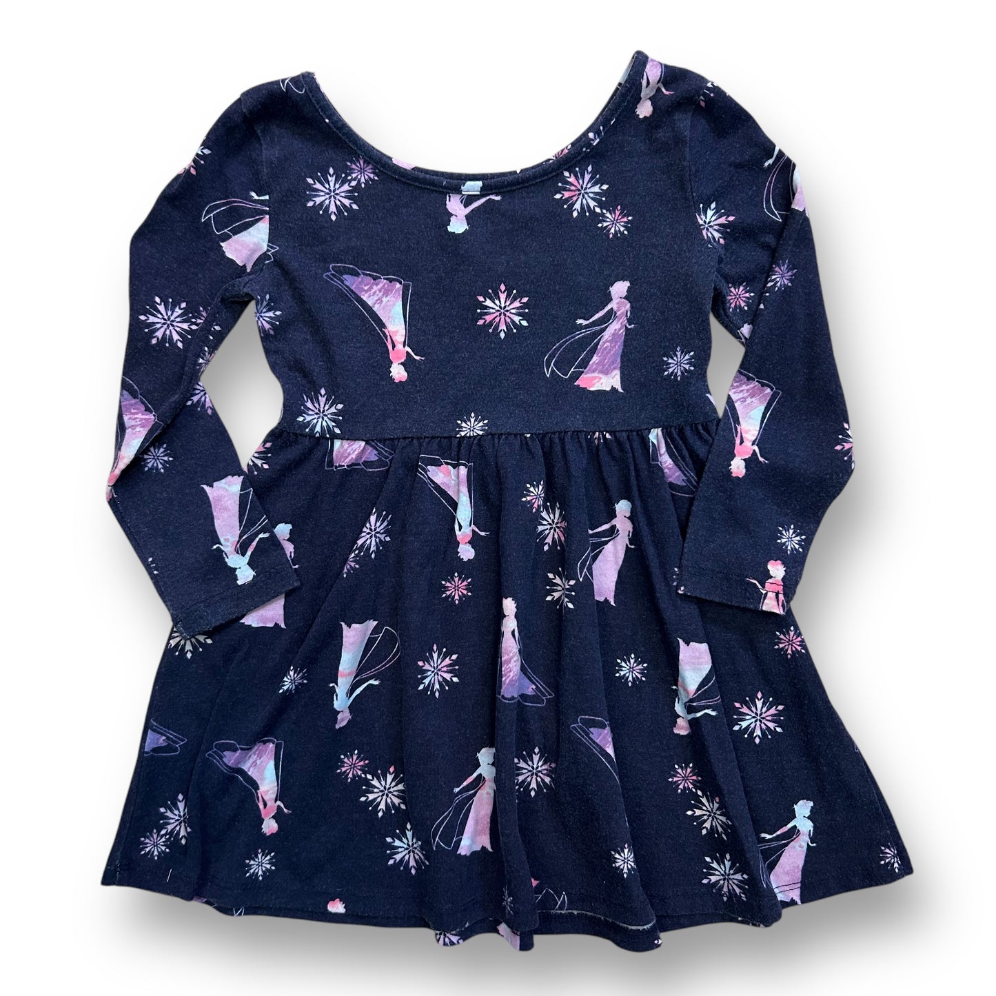 Disney Frozen Girls Size 2T Navy Blue Long Sleeve Cotton Toddler Elsa Dress