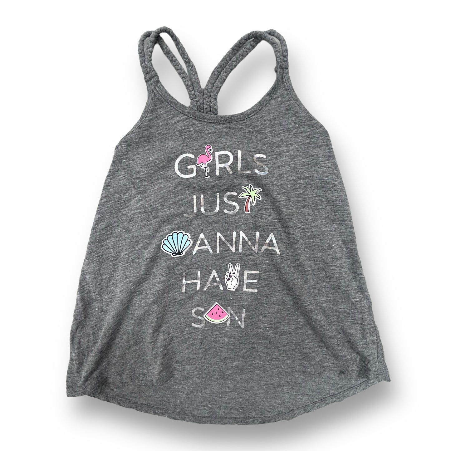 Arizona Girls Size 10/12 Youth Gray Shimmer Girls Just Wanna Have Sun Tank