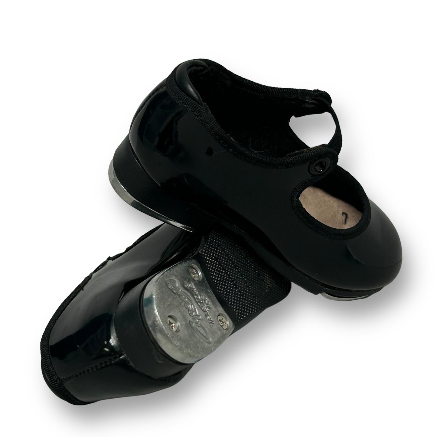 Capezio Tap Shoes Girls Size 6.5 Toddler Black Patent Leather with Elastic Strap