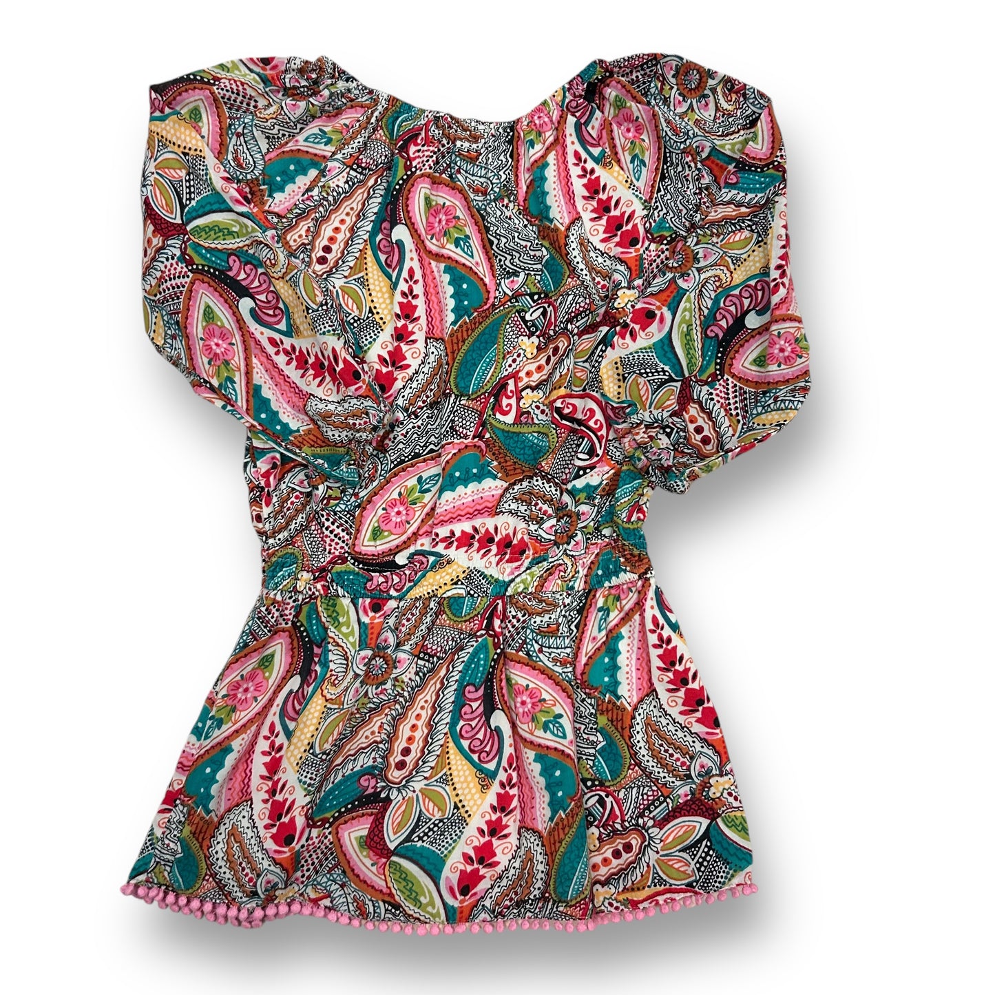 Mimi & Maggie Girls Size 5 Long Sleeve Blouse Paisley Print Pom Lined Tunic