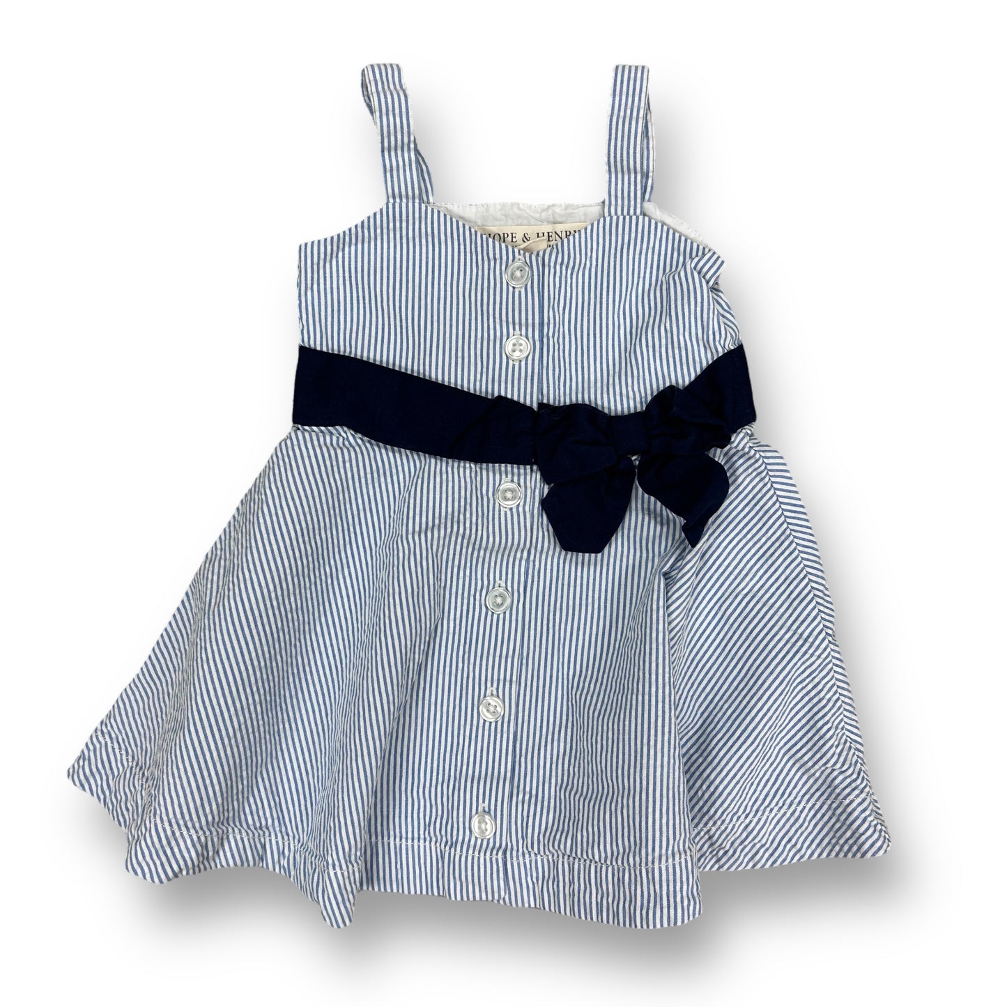 Hope + Henry Baby Girl Dress Size 6-12 Months Blue Striped Cotton Sundress