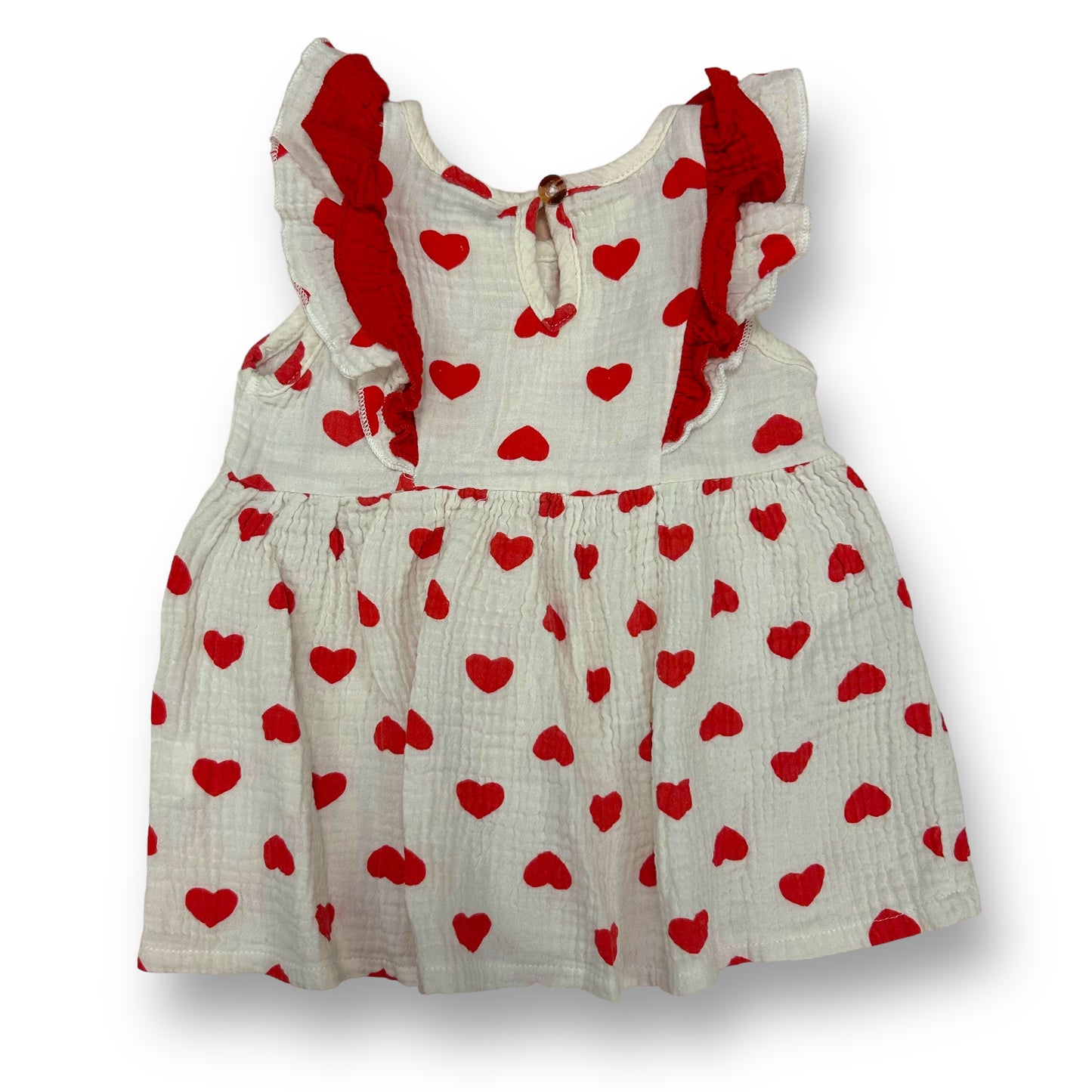 Girls Size 12 Months Red Heart Print Flutter Sleeve Dress with Bows and Buttons