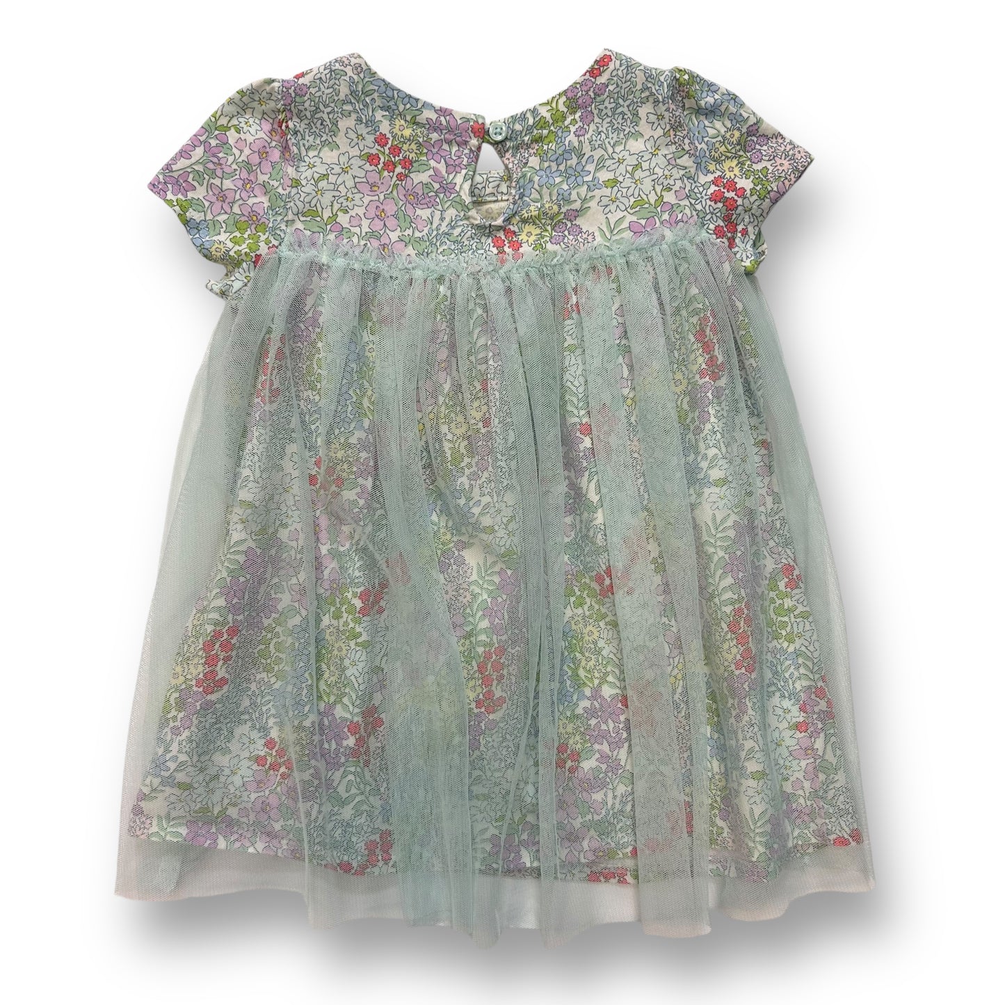 Baby Gap Dress 12-18 Months Girls Floral Print Short Sleeve with Tulle Overlay