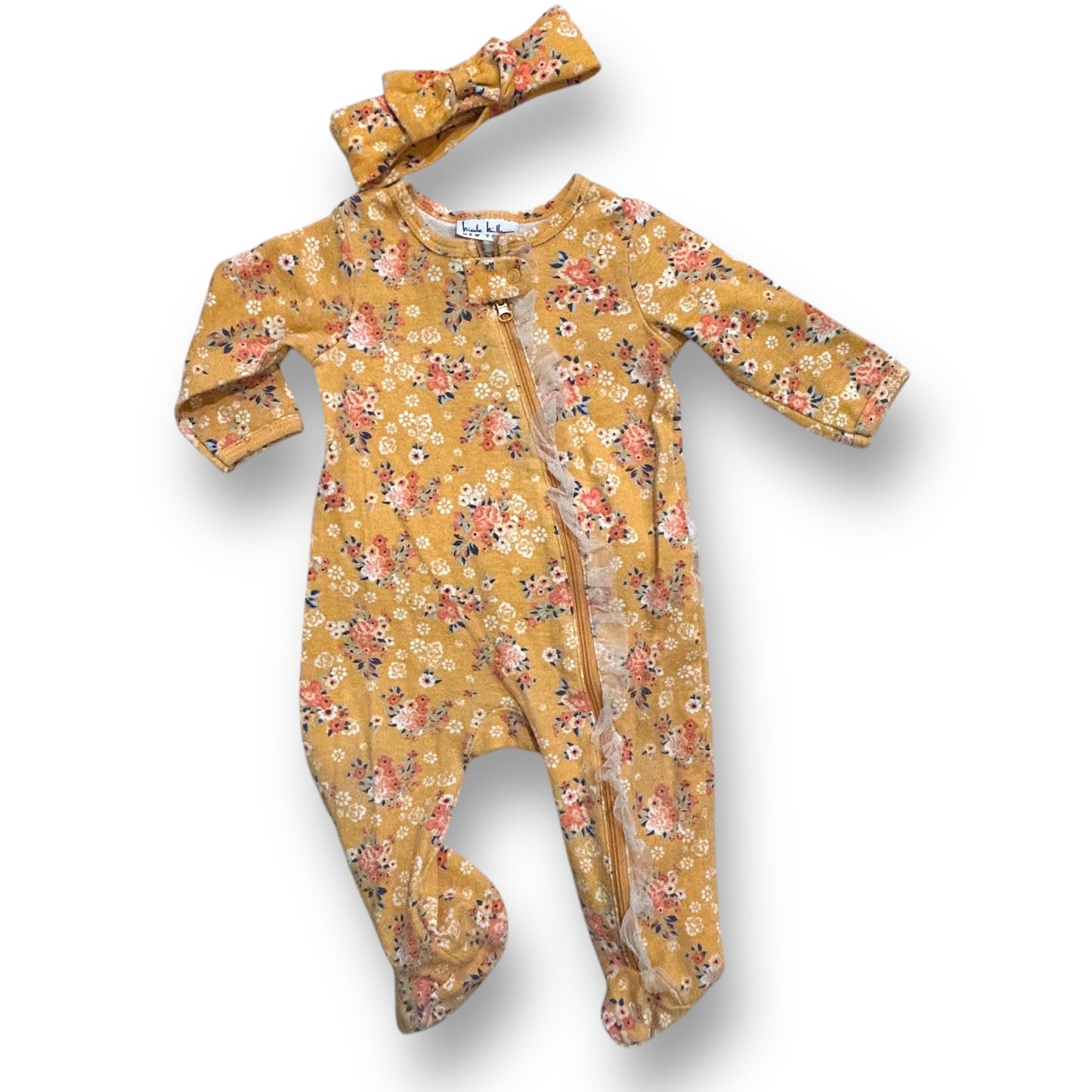 Nicole Miller Baby Girl Size 6-9 Months Mustard Yellow 2-Pc Romper & Headband