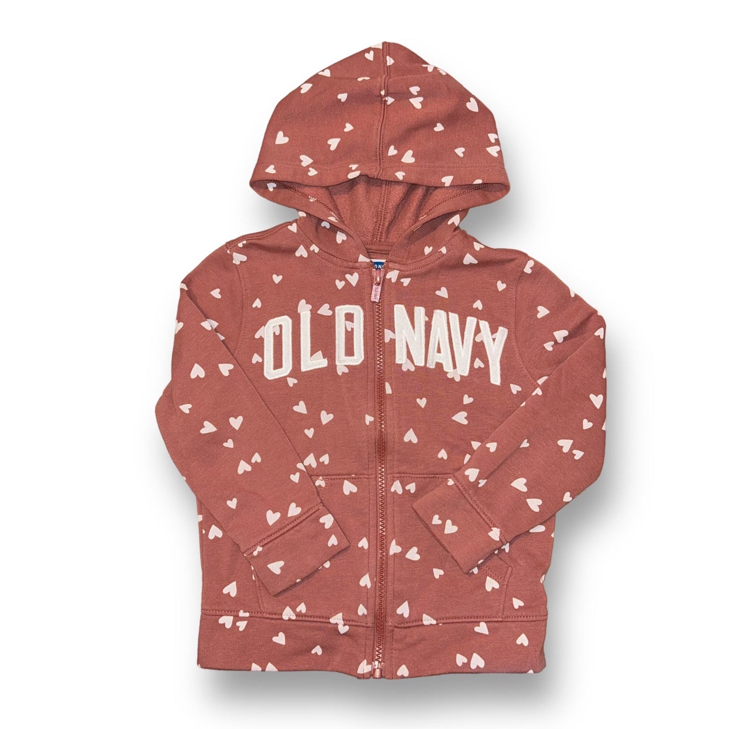 Old Navy Girls Size 4T Sweatshirt Pink Blush Heart Print Full Zip Hoodie