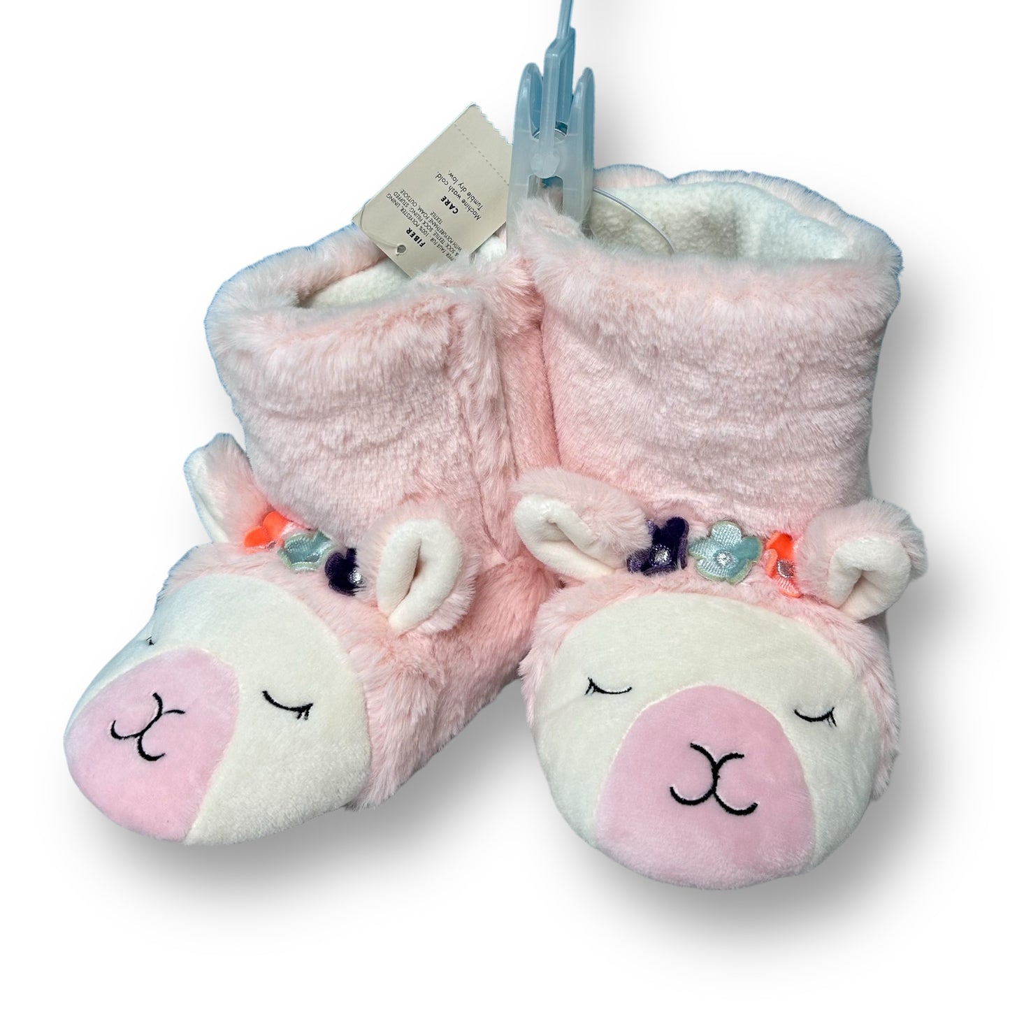 NEW! Cat & Jack Girls Size 11/12 Kids Pink Faux Fur Llama Slippers