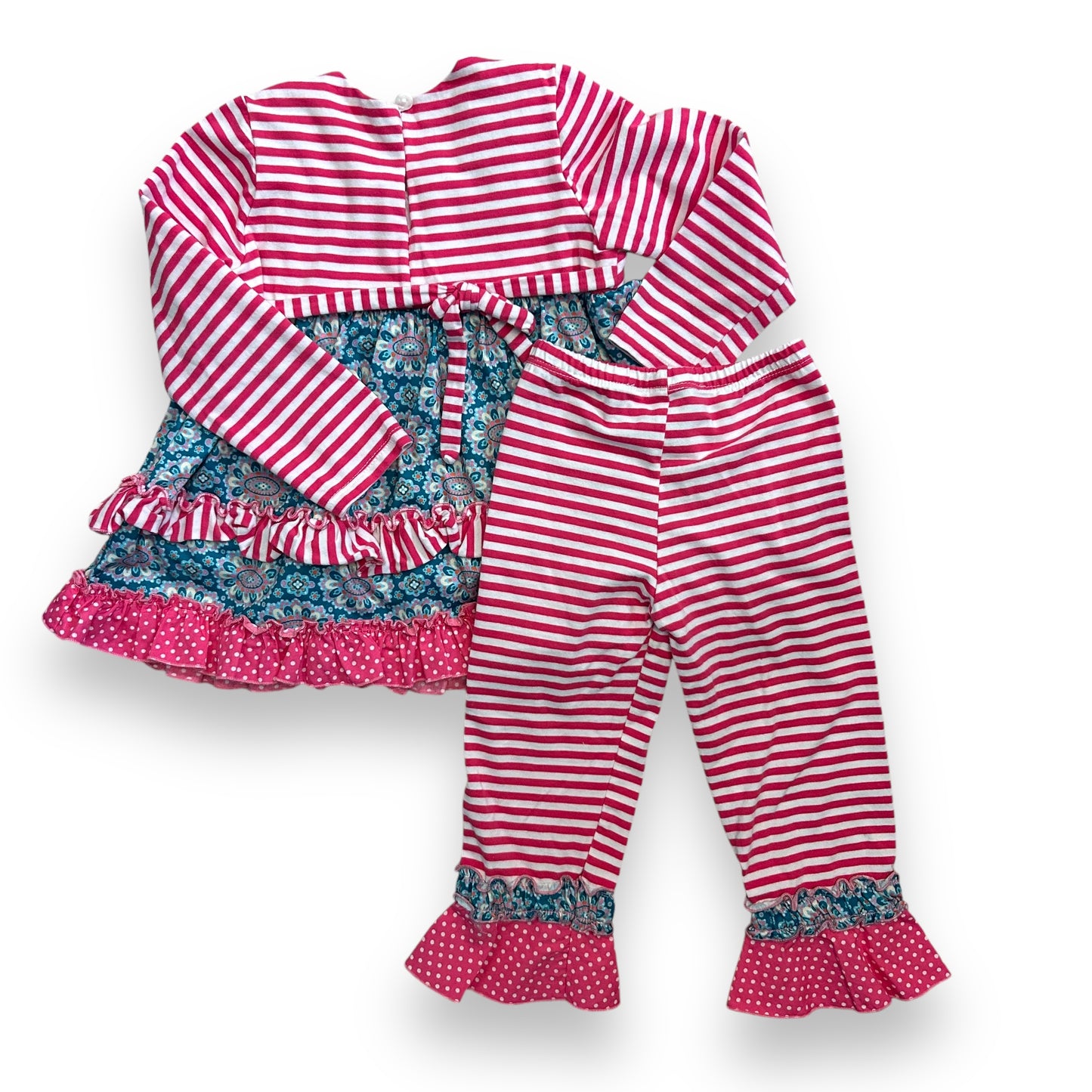Isobella & Chloe Outfit Size 2T Pink and Blue Ruffled Boutique Top and Pants Set