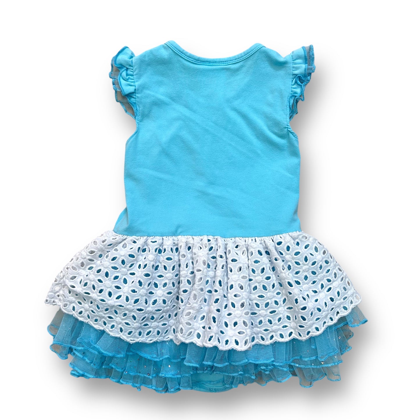 Iris & Ivy Girls Tutu Dress 24 Months Blue Flutter Sleeve and White Eyelet Layer
