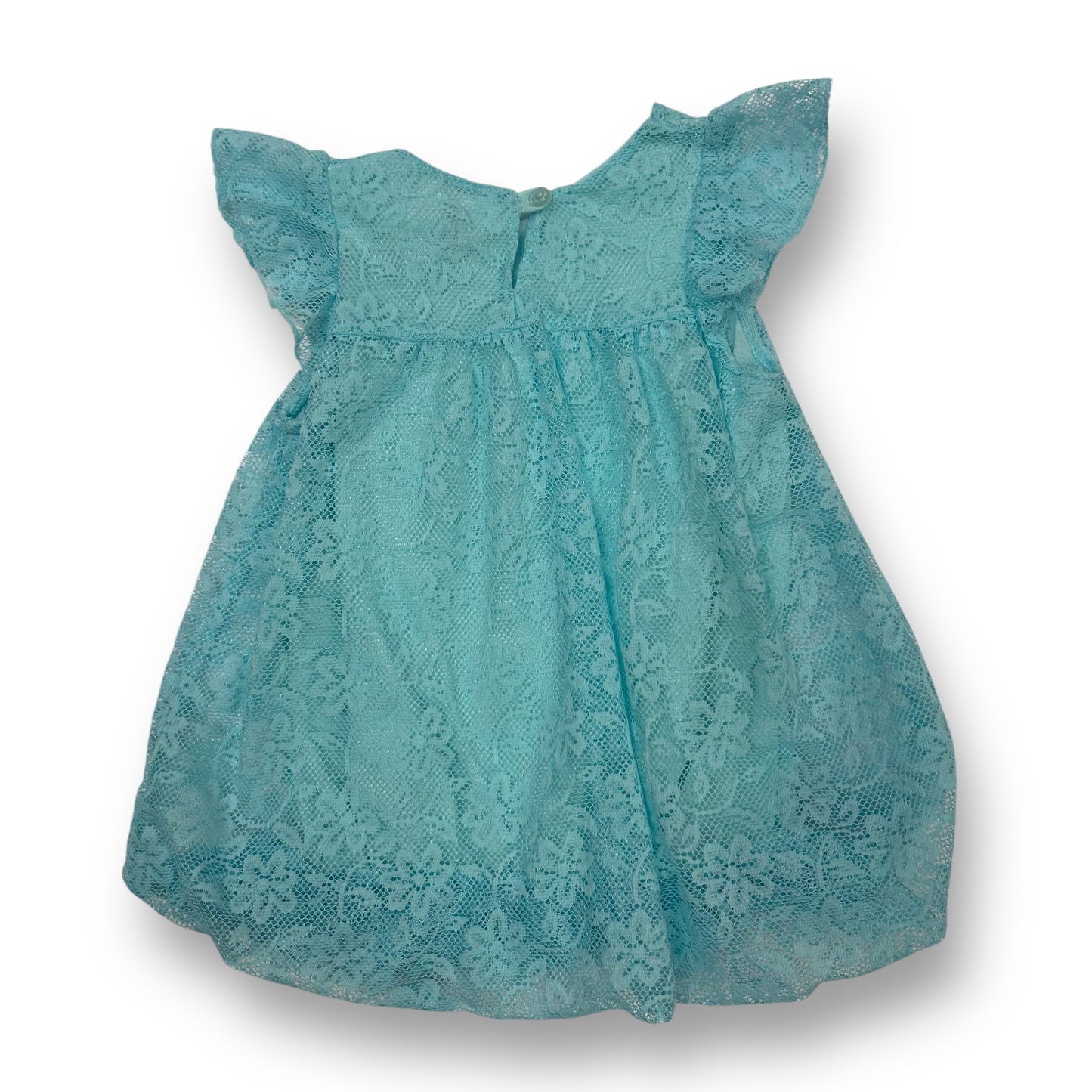 Girls Size 4 Aqua Blue Top Lacy Flutter Sleeve Babydoll Blouse