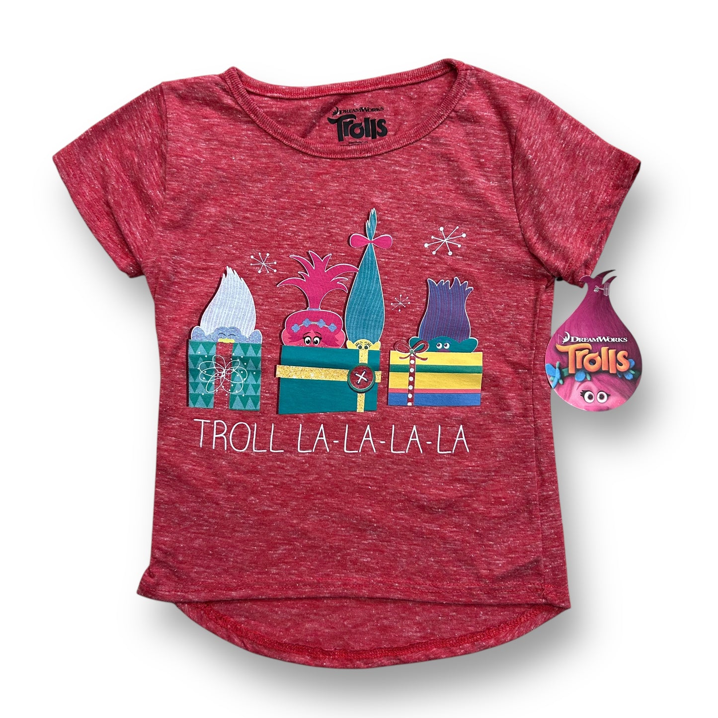 NEW! Girls Dreamworks Trolls Size 3T Red Christmas Presents Shirt