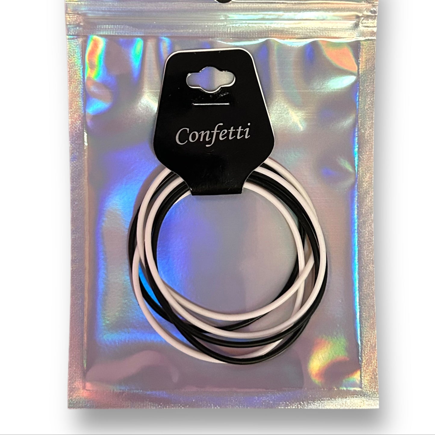 NEW! Trendy Gummy Bracelets 6-Pack with Gift Bag, Black & White