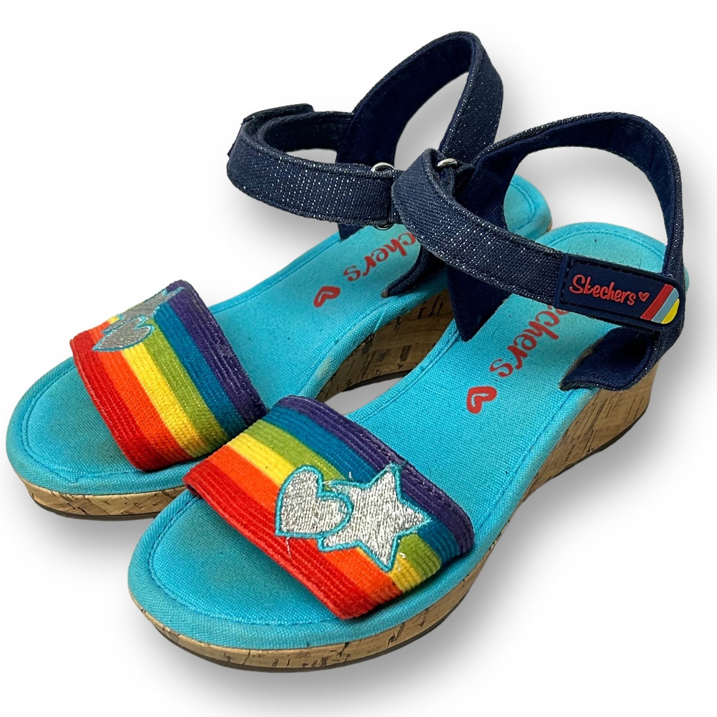 Skechers Sandals Girls Size 12 Rainbow and Stars Cork Wedge Heel Shoes