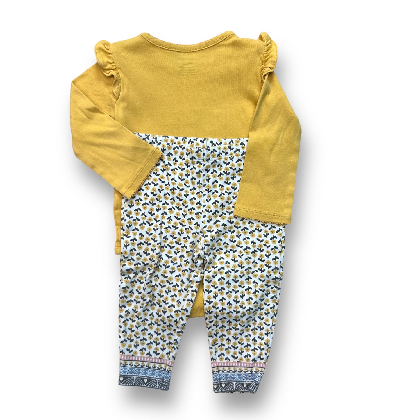 Carter's Baby Girl Outfit 12 Months Yellow & Gray Llama Print 2-Pc Pants Set
