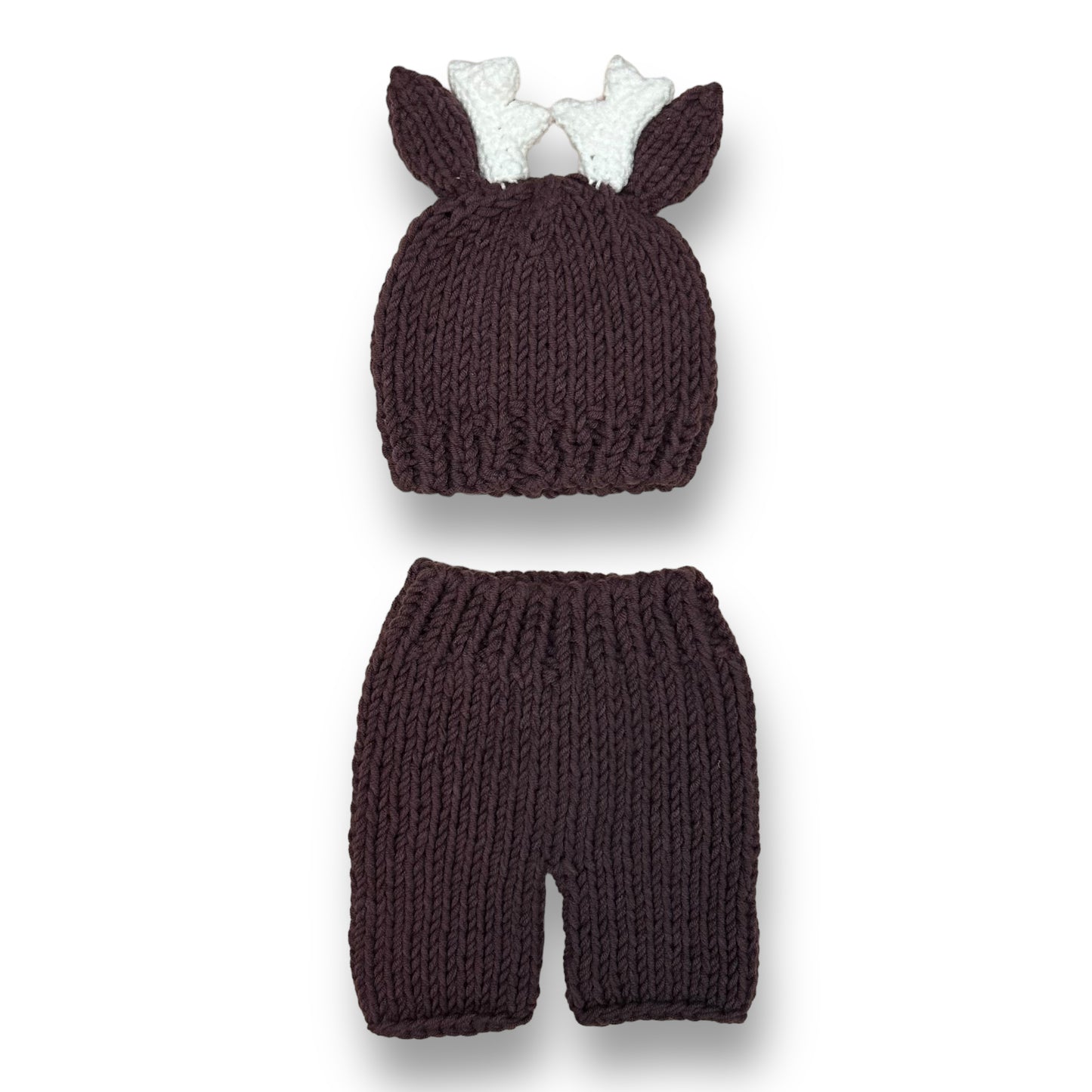 Newborn Christmas Crocheted Reindeer Outfit Brown Sweater Pants Set
