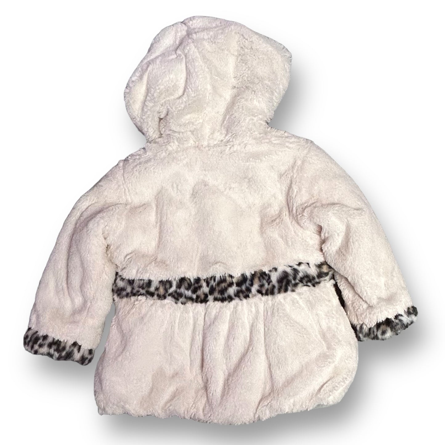 Rothschild Girls Winter Coat Size 4T Ivory Faux Fur with Leopard Print Hood