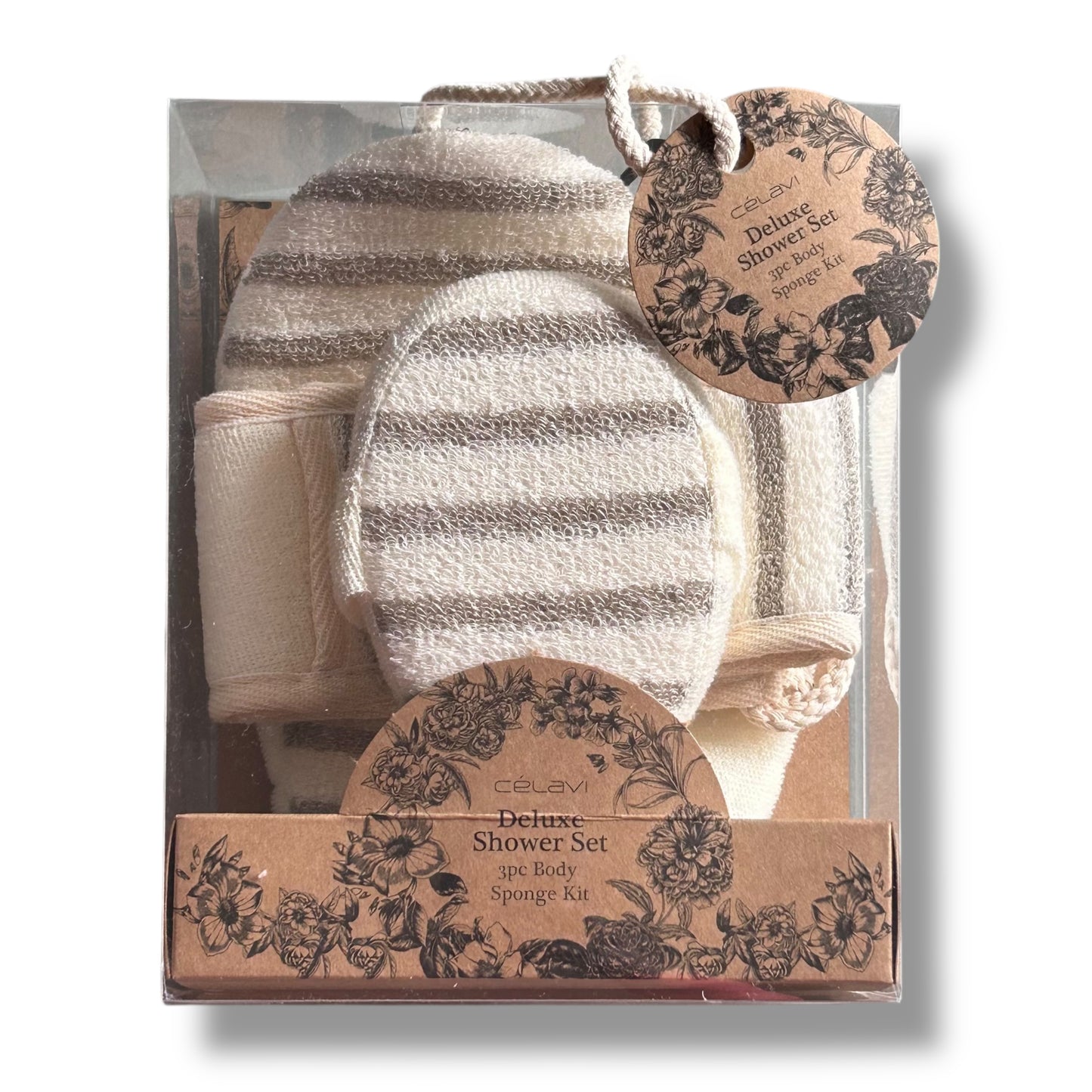 Celavi Deluxe Shower Exfoliating Mitt, Body Sponge, and Scrub 3Pc Bath Gift Set